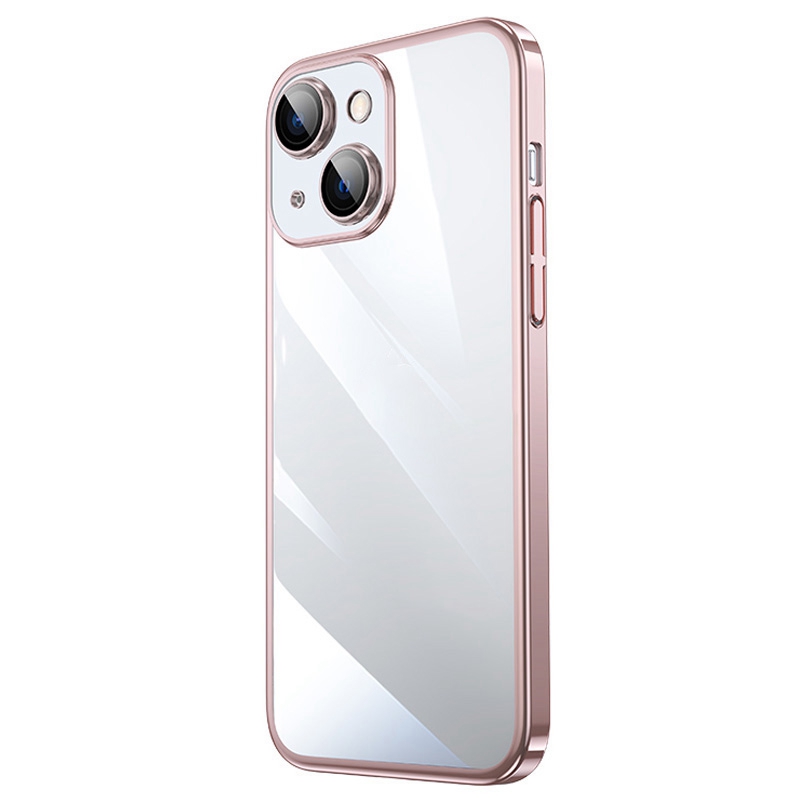 

For iPhone 13 6.1 inch Clear Transparent Hard PC Shell Camera Protection Electroplated Cover - Rose Pink, iPhone 13