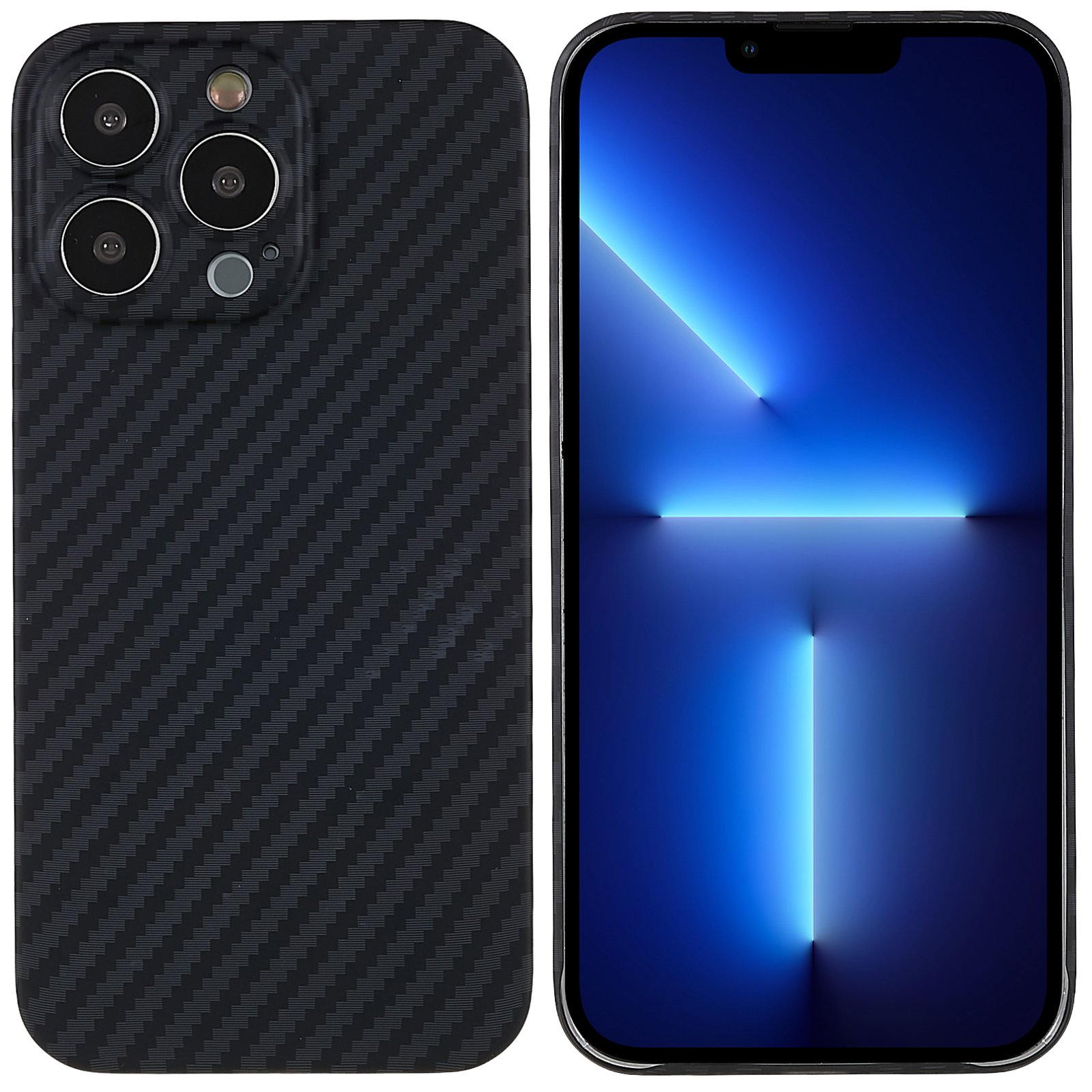 

For iPhone 13 Pro 6.1 inch Ultra-thin PC Phone Case Matte Carbon Fiber Texture Drop-proof Phone Back Cover - Black / Grey, iPhone 13 Pro