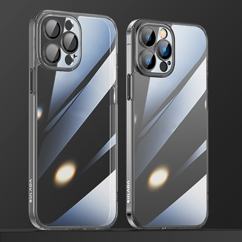 

SULADA Crystal Steel Series for iPhone 13 Pro 6.1 inch TPU + Tempered Glass Hybrid Phone Case Electroplating Airbag Anti-fall Protection Cover - Black, iPhone 13 Pro