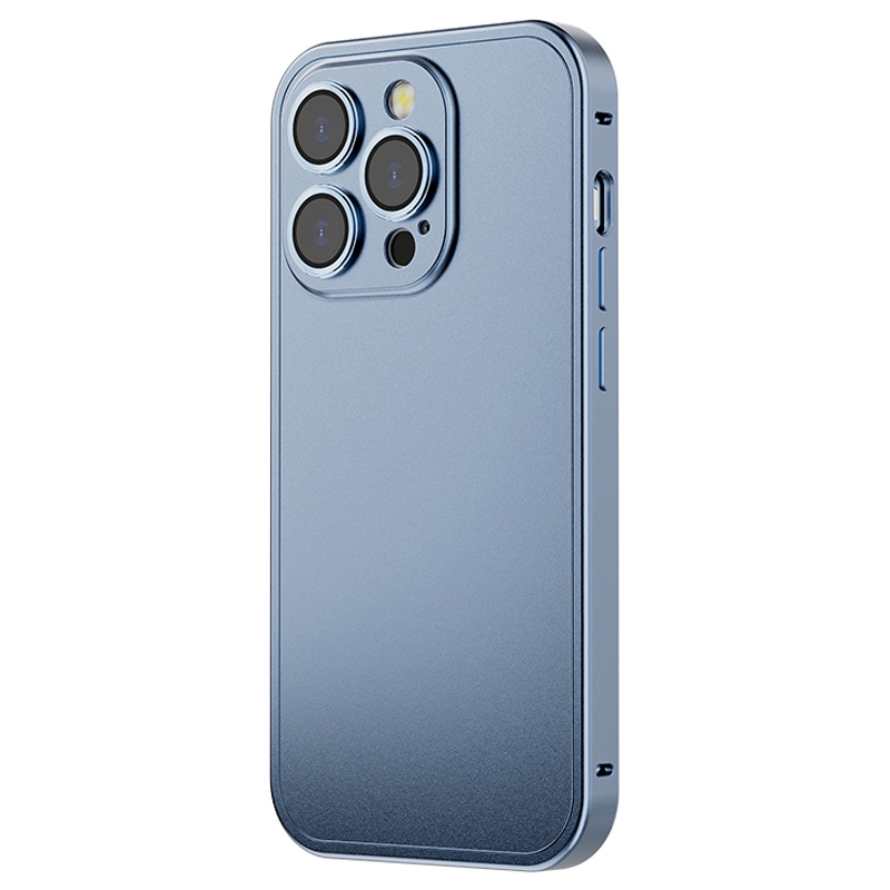 

Antiplop Matte Slim Case Для Iphone 14 Plus Shock-resee Phone Case Snap Buckle Metal Rame Hard PC Задняя Крышка с Запеканием с Закаленным Стеклянным Объективом - Синий, iPhone 14 Plus