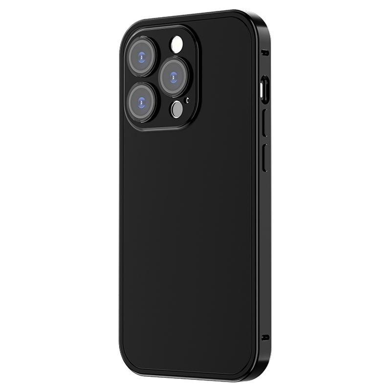 

Anti-Drop Matte Slim Case for iPhone 14 Plus Shockproof Phone Case Snap Buckle Metal Frame Hard PC Back Cover with Tempered Glass Lens Protector - Black, iPhone 14 Plus