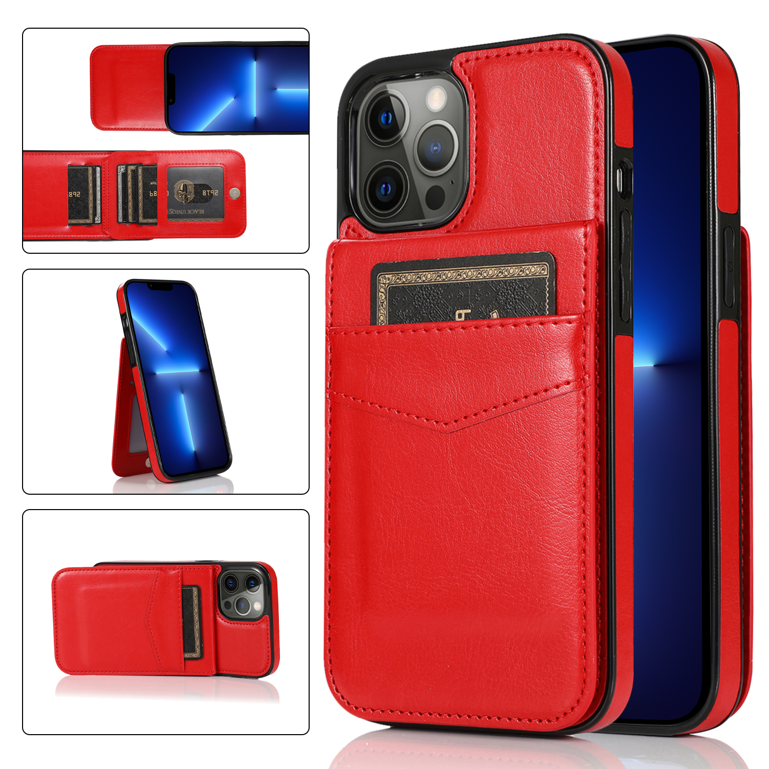 

Kartenhalter -telefonabdeckung Für Iphone 13 Pro, pu Leder + TPU -hülle Mit Kickstand - Rot, iPhone 13 Pro