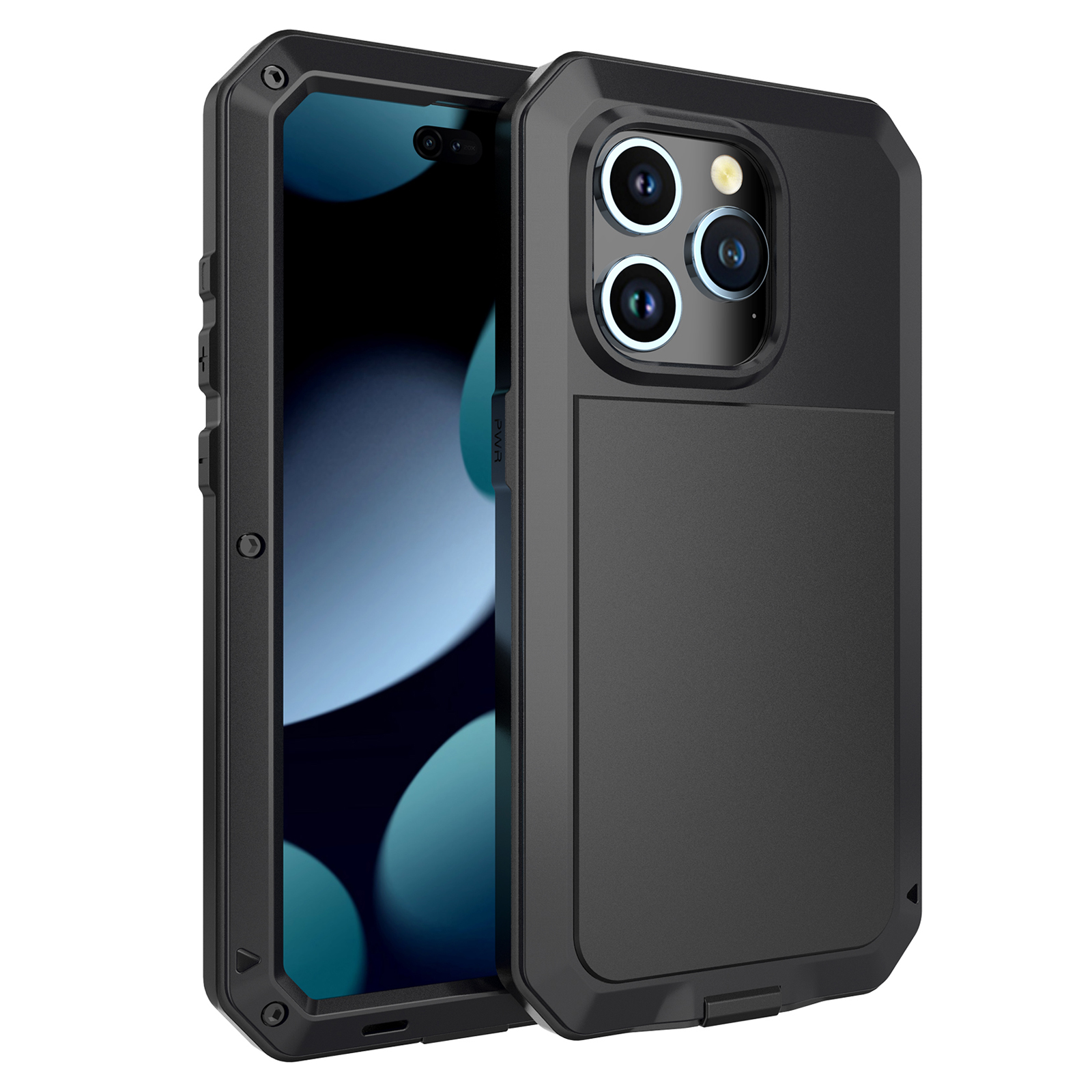 

Für Iphone 15 Pro Silicone+PC+Metal Phone Case Vollschutzbedeckung Mit Temperaturem Glafilm - Schwarz, iPhone 15 Pro