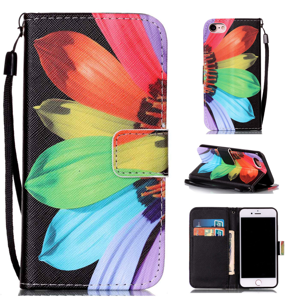 

Wallet Leather Stand Phone Casing for iPhone SE (2nd Generation)/8/7 - Colored Flower Petal, iPhone SE (2nd Generation)
