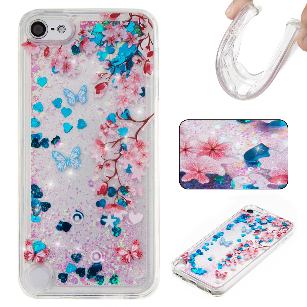 

Glittery Liquid TPU Patterned Cover for iPod Touch (2019) / Touch 6 / Touch 5 - Blue / Flowers and Butterflies, iPod Touch (2019)