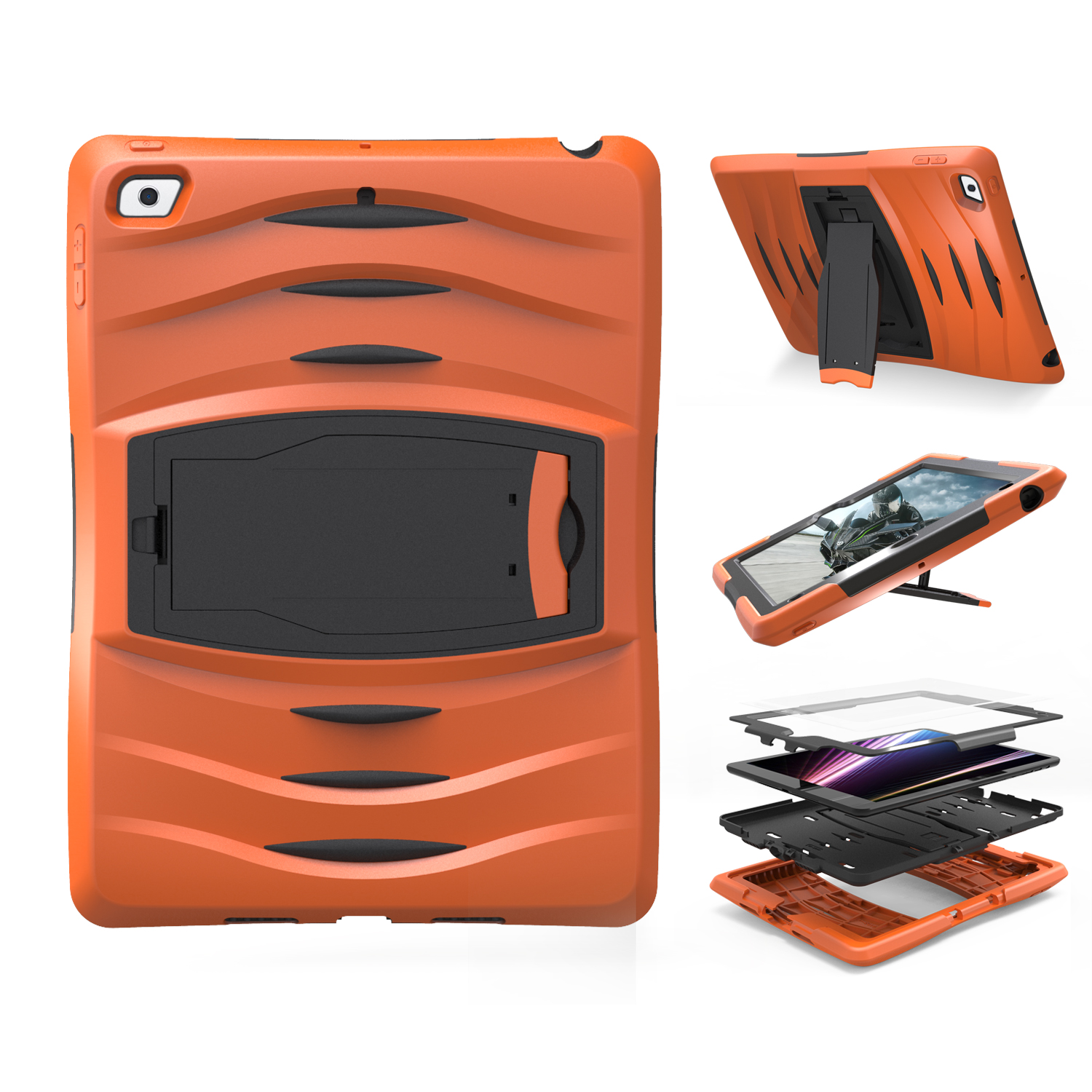 

Rugged Impact Resistant Kickstand PC + Silicone Tablet Cover with Kickstand for iPad 9.7-inch (2017) - Orange, iPad 9.7-inch (2017)