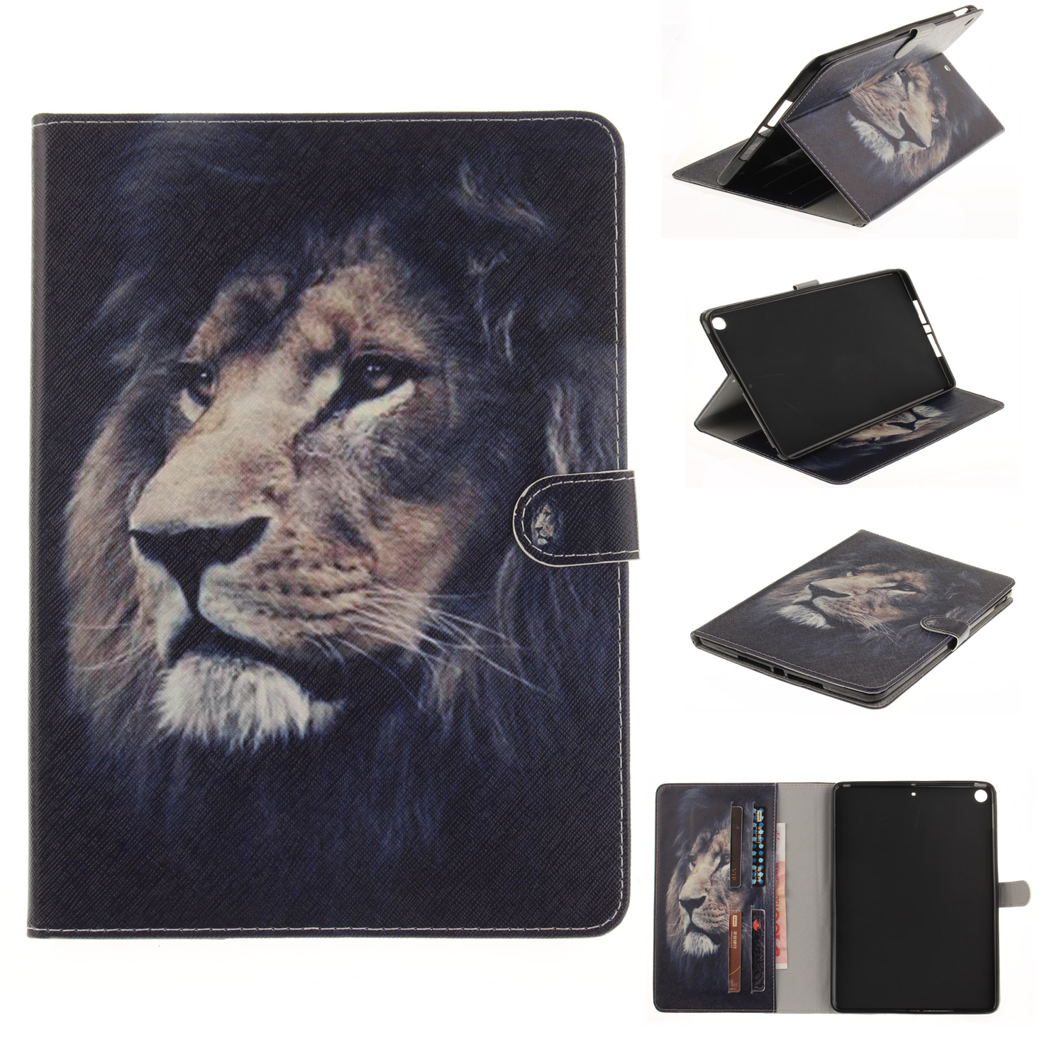 

Patterned Wallet Smart Leather Folio Cover Case for iPad 9.7 (2018) / 9.7 (2017) - Lion, iPad 9.7-inch (2017)