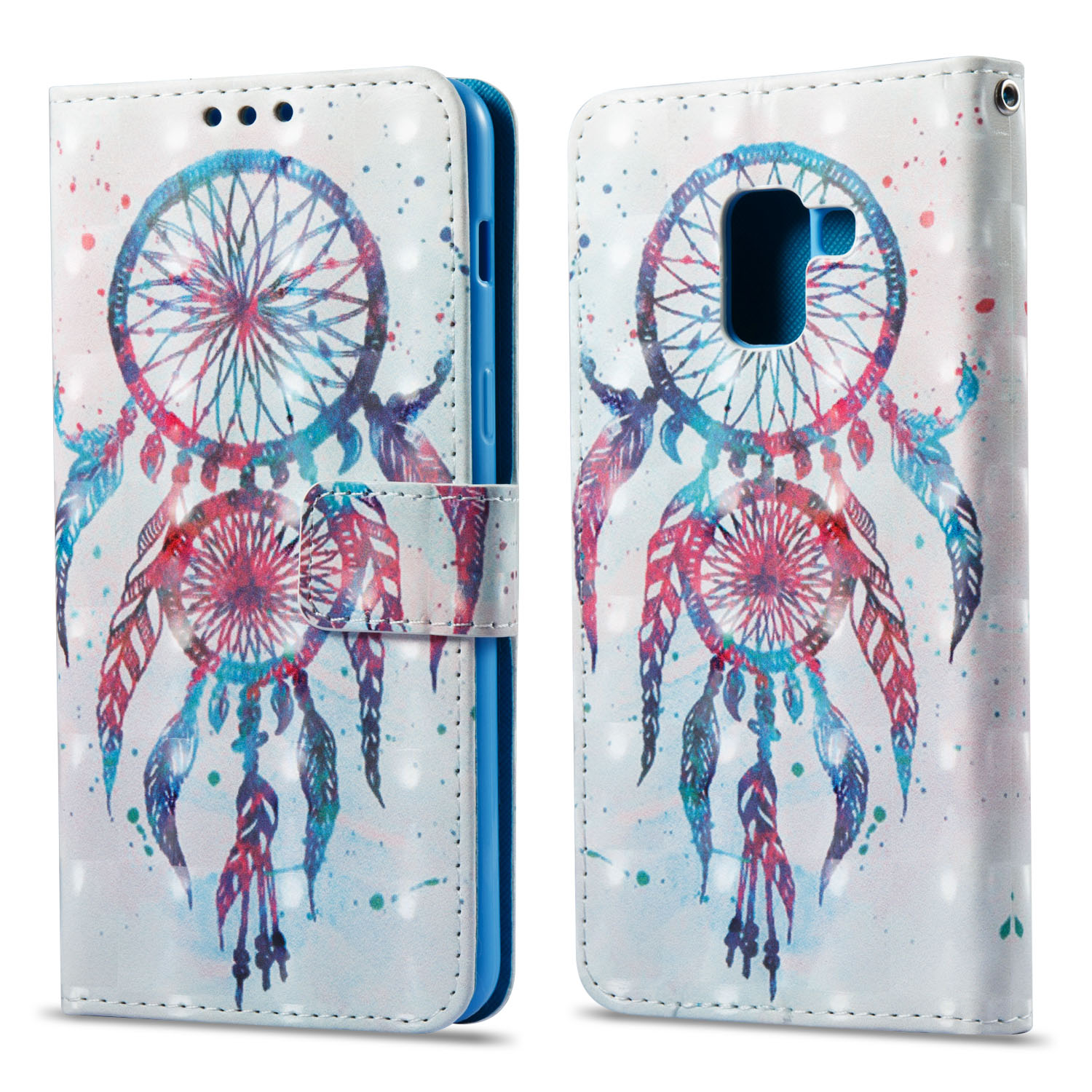 

3D Pattern Printing Leather Wallet Phone Case for Samsung Galaxy A8 (2018) - Feather Dream Catcher, Galaxy A8 (2018)