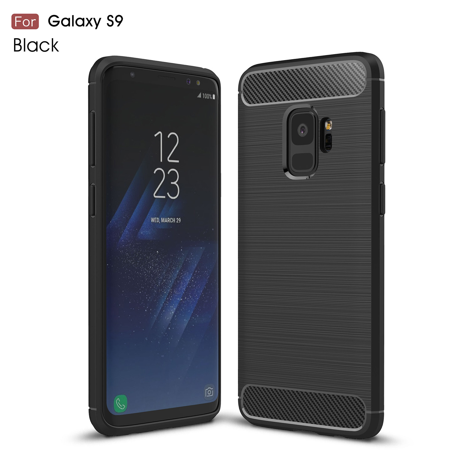 

Carbon Fibre Brushed TPU Gel Case for Samsung Galaxy S9 - Black, Galaxy S9