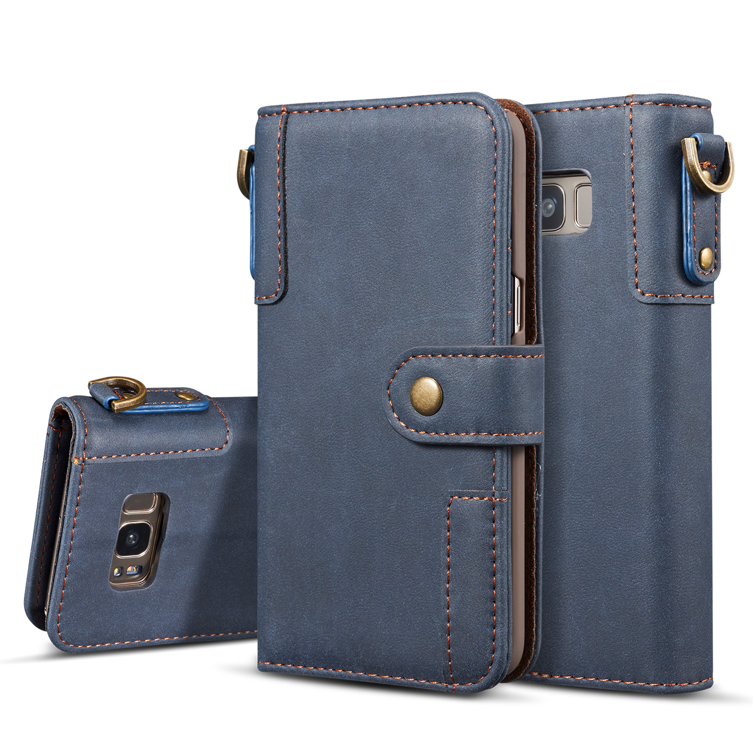 

For Samsung Galaxy S8 G950 Retro Style Spilt Leather Stand Wallet Cover Accessory - Blue, Galaxy S8