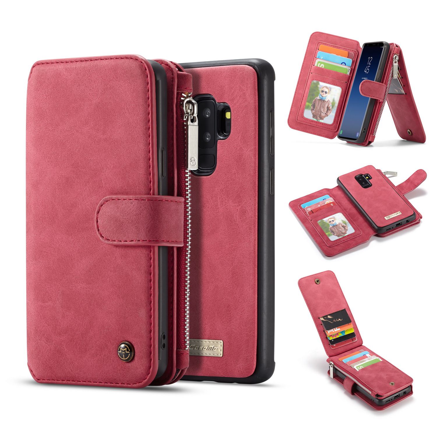 

Caseme 2-в-1 Съемный Кошелек Для Кожи Для Кожи Для Samsung Galaxy S9 + SM-G965 - Красный, Galaxy S9+