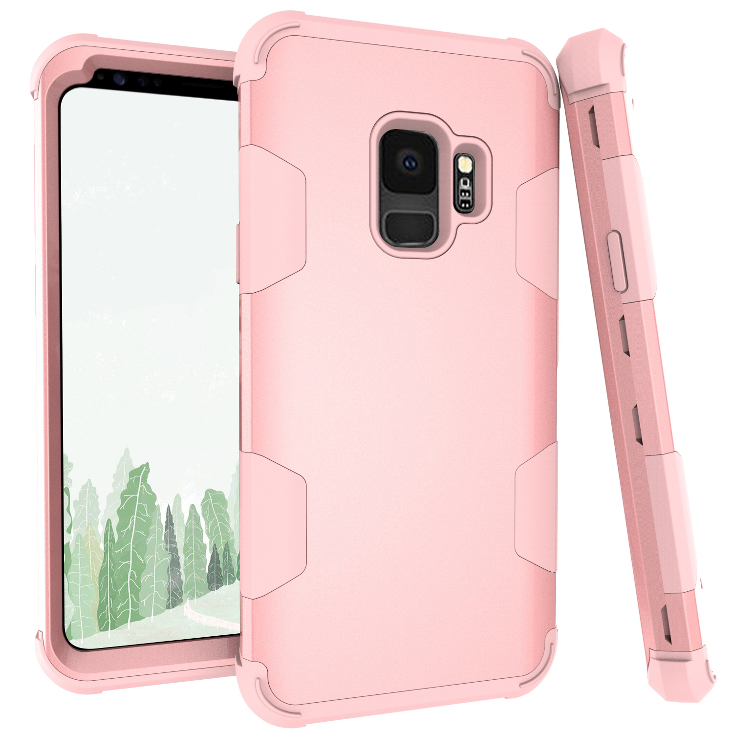 

For Samsung Galaxy S9 G960 Heavy Duty 3-piece PC + Silicone Drop-proof Cell Phone Case - Rose Gold, Galaxy S9