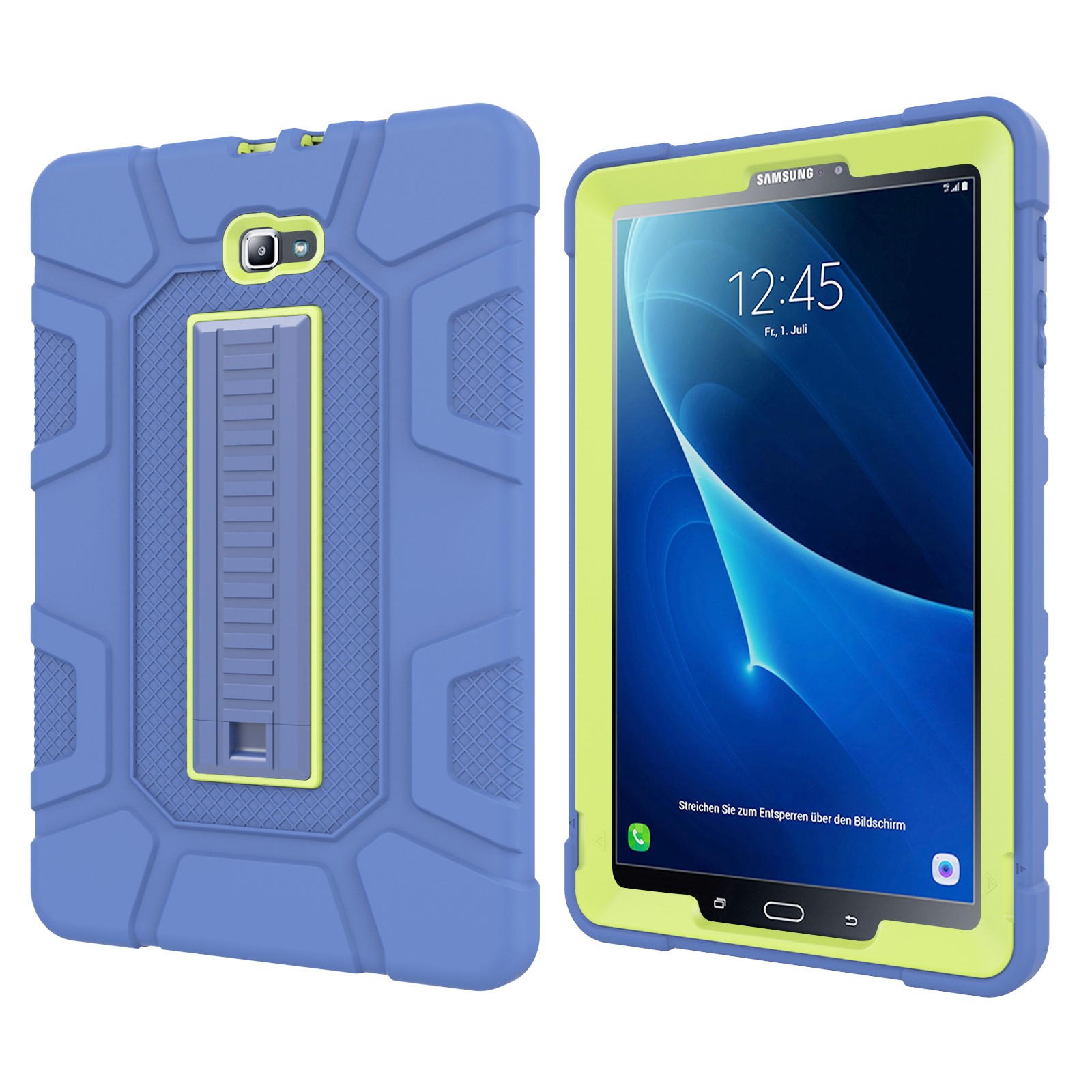 

Шока Доказательства Противодействия Пылезащитникам TPU + PC Hybrid Case Cover Для Samsung Galaxy Tab A 10.1 (2016) - YellowGreen + Blue., Galaxy Tab A 10.1 (2016)