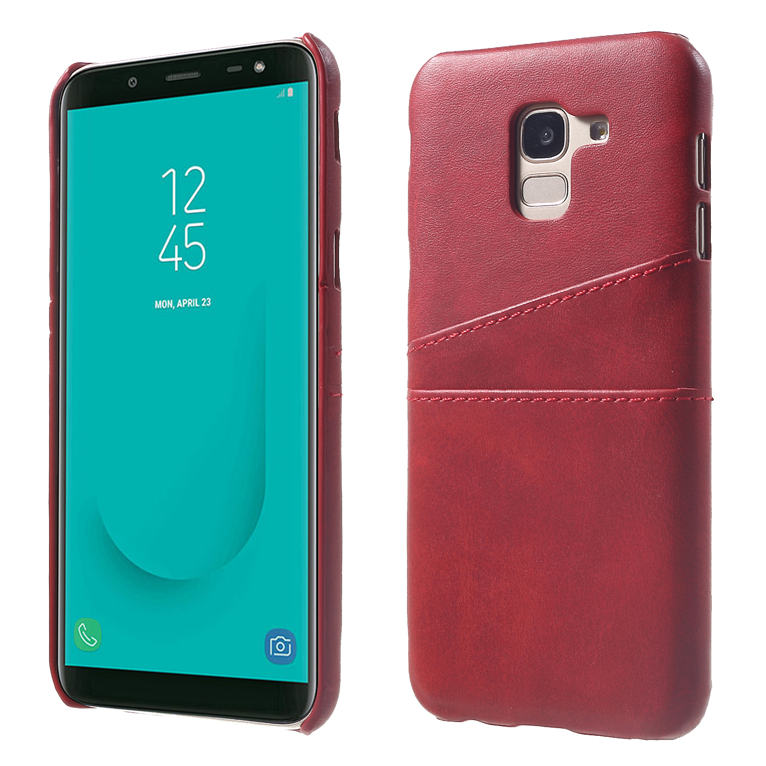 

PU Leather Coated PC Hard Case with 2 Card Slots for Samsung Galaxy J6 (2018) - Red, Galaxy J6 (2018)