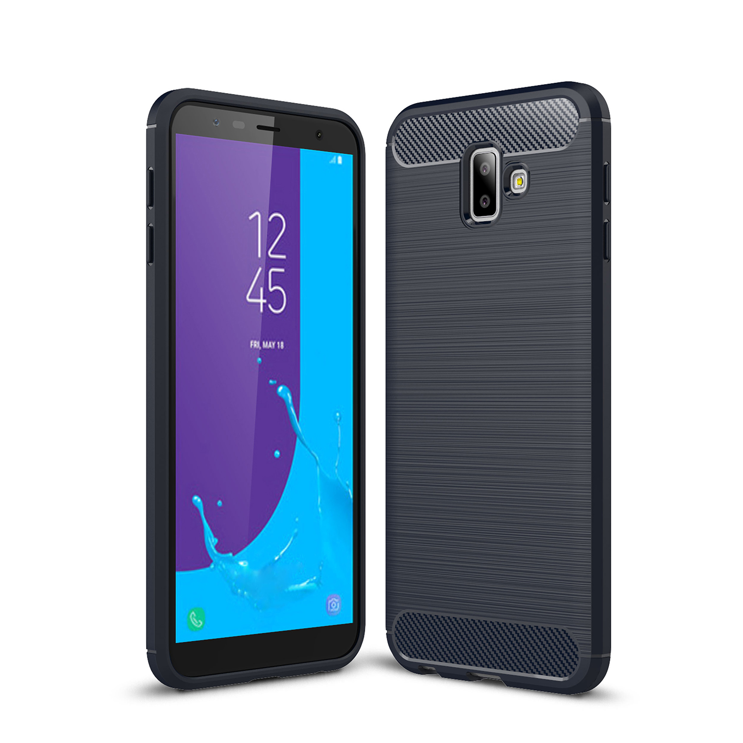 

Текстура Углеродного Волокна Матовый TPU Мобильный Телефон Задняя Крышка Для Samsung Galaxy J6 + / J6 Prime. - Темно-синий, Galaxy J6+