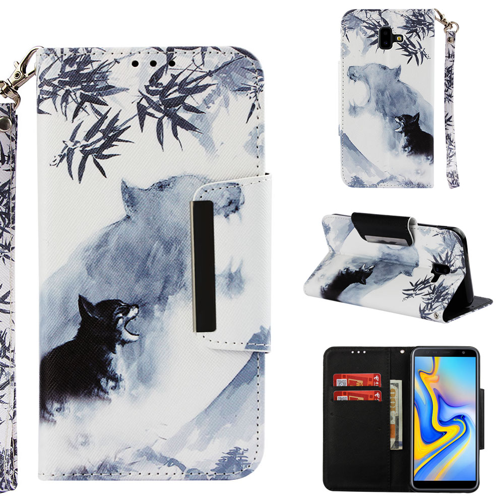 

Pattern Printing Wallet Leather Mobile Phone Case for Samsung Galaxy J6 Plus / J6 Prime - Howling Animal, Galaxy J6+