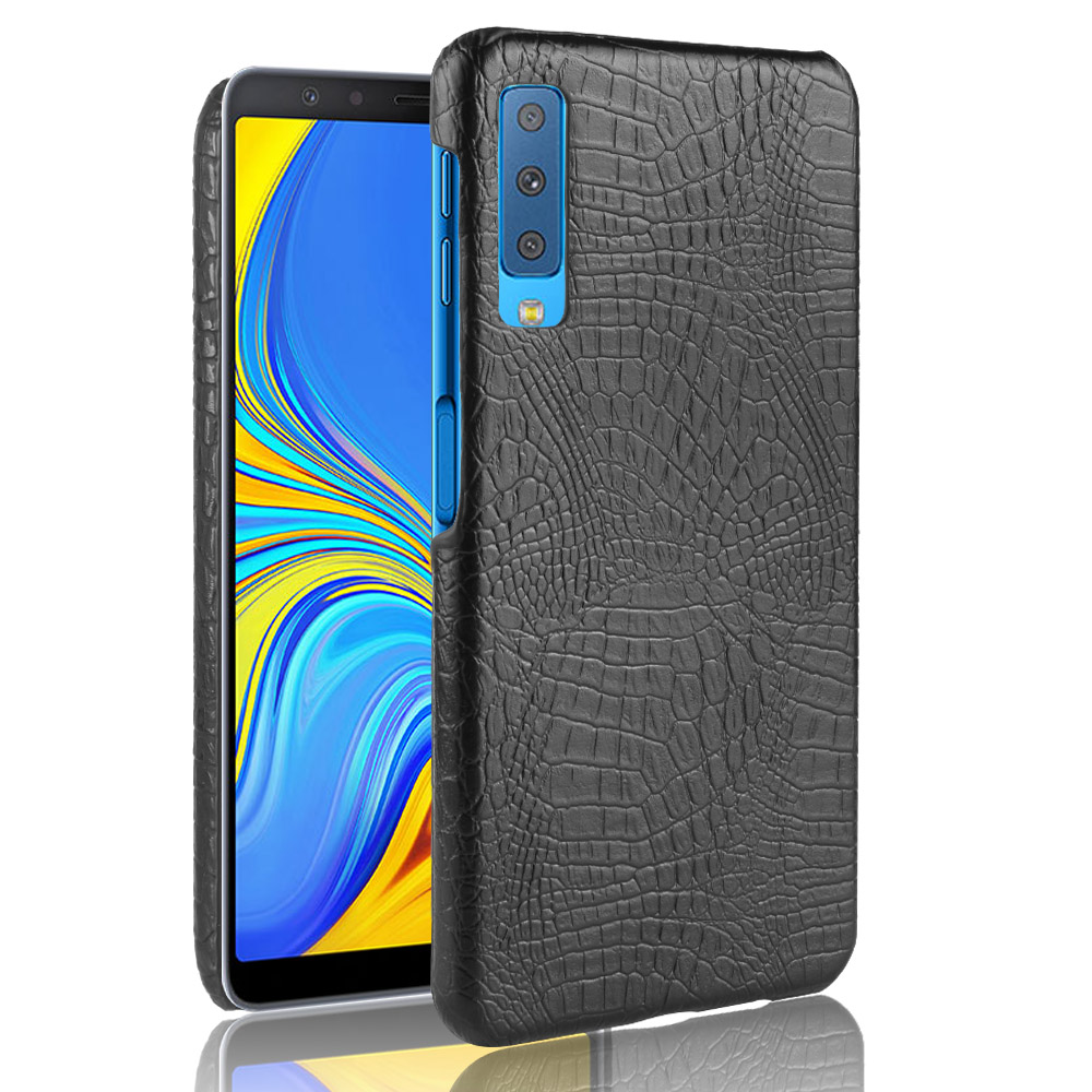 

[Текстура Крокодила] PU Кожаное Покрытие На Заднем Чехоле Для Samsung Galaxy A7 (2018) - Чернить, Galaxy A7 (2018)