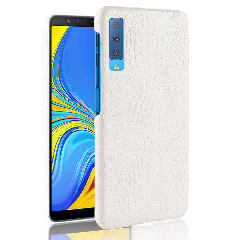 

[Crocodile Texture] PU Leather Coated PC Cover Case for Samsung Galaxy A7 (2018) - White, Galaxy A7 (2018)