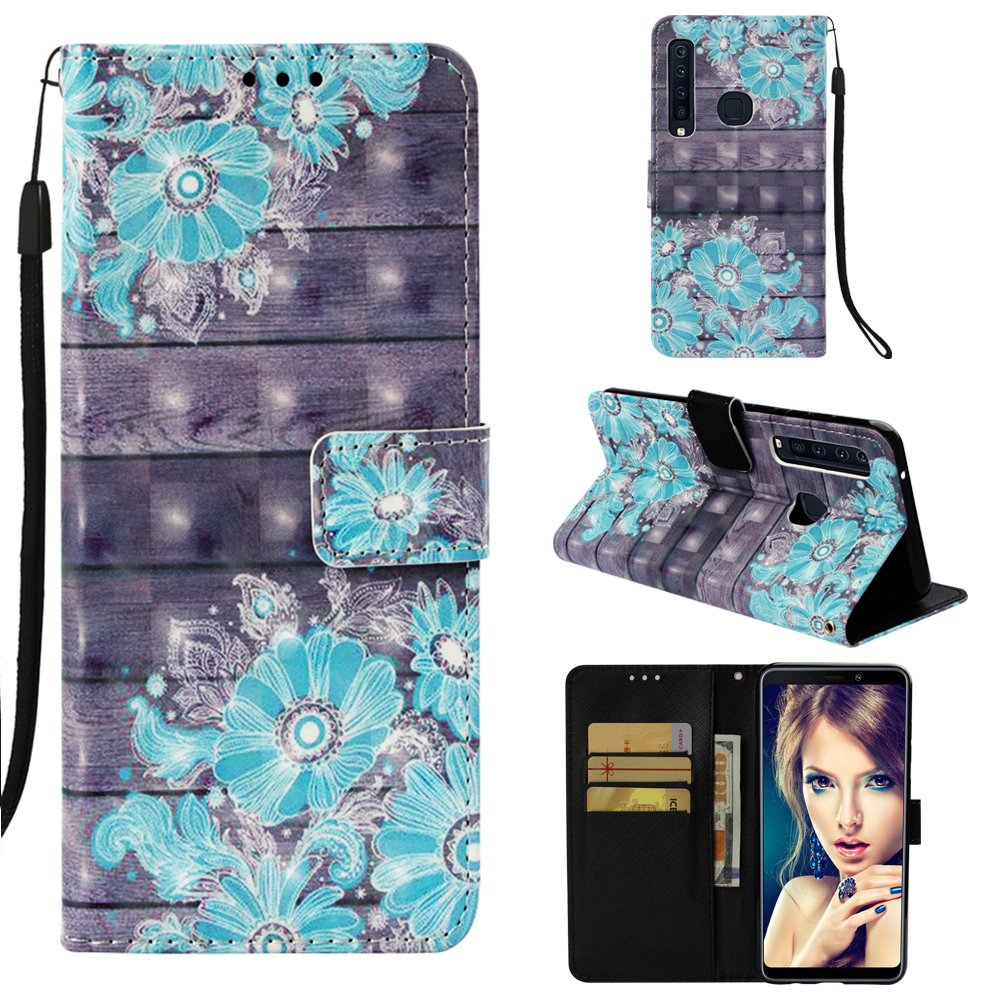 

Pattern Printing Leather Stand Cell Phone Case for Samsung Galaxy A9 (2018) / A9 Star Pro / A9s - Blue Flower, Galaxy A9 (2018)