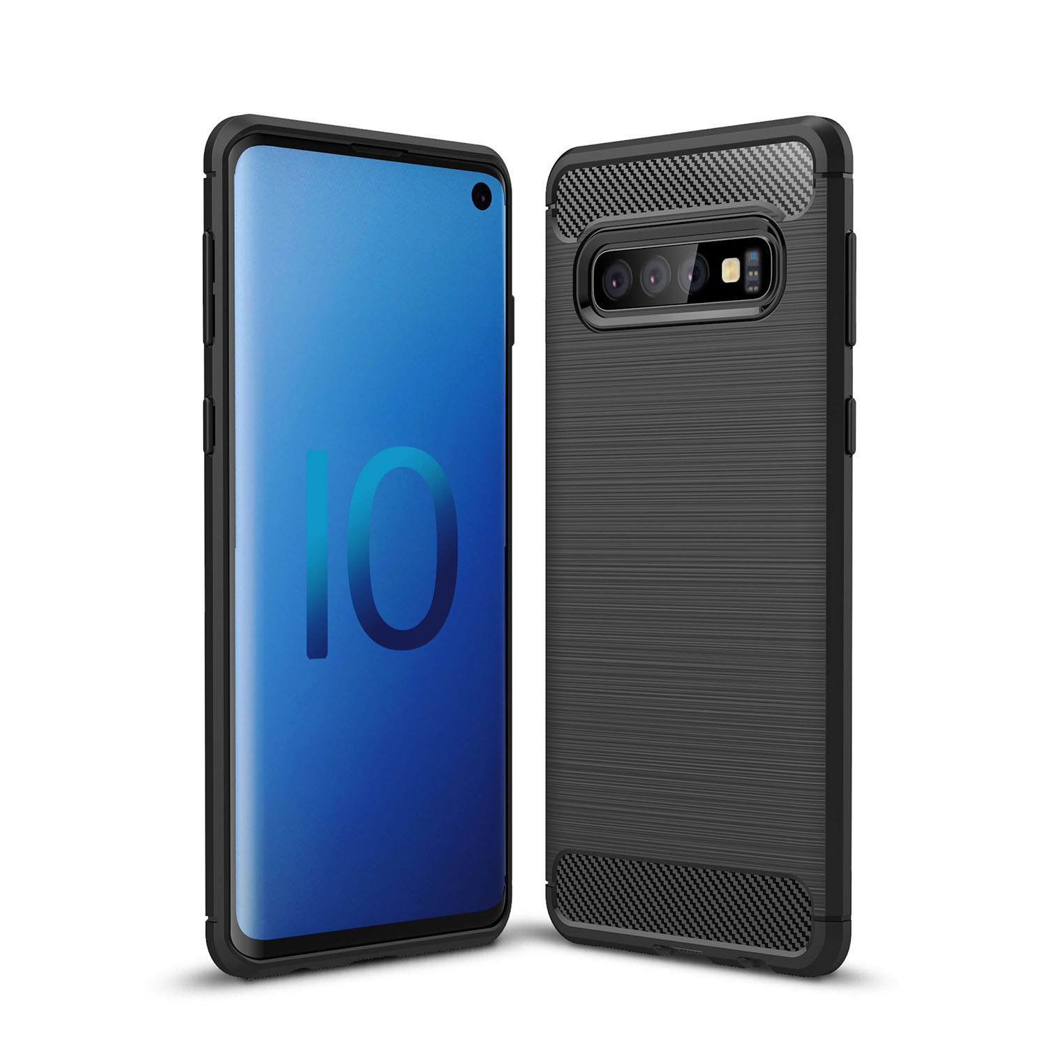 

Carbon Fiber Texture Brushed TPU Back Phone Shell for Samsung Galaxy S10 - Black, Galaxy S10