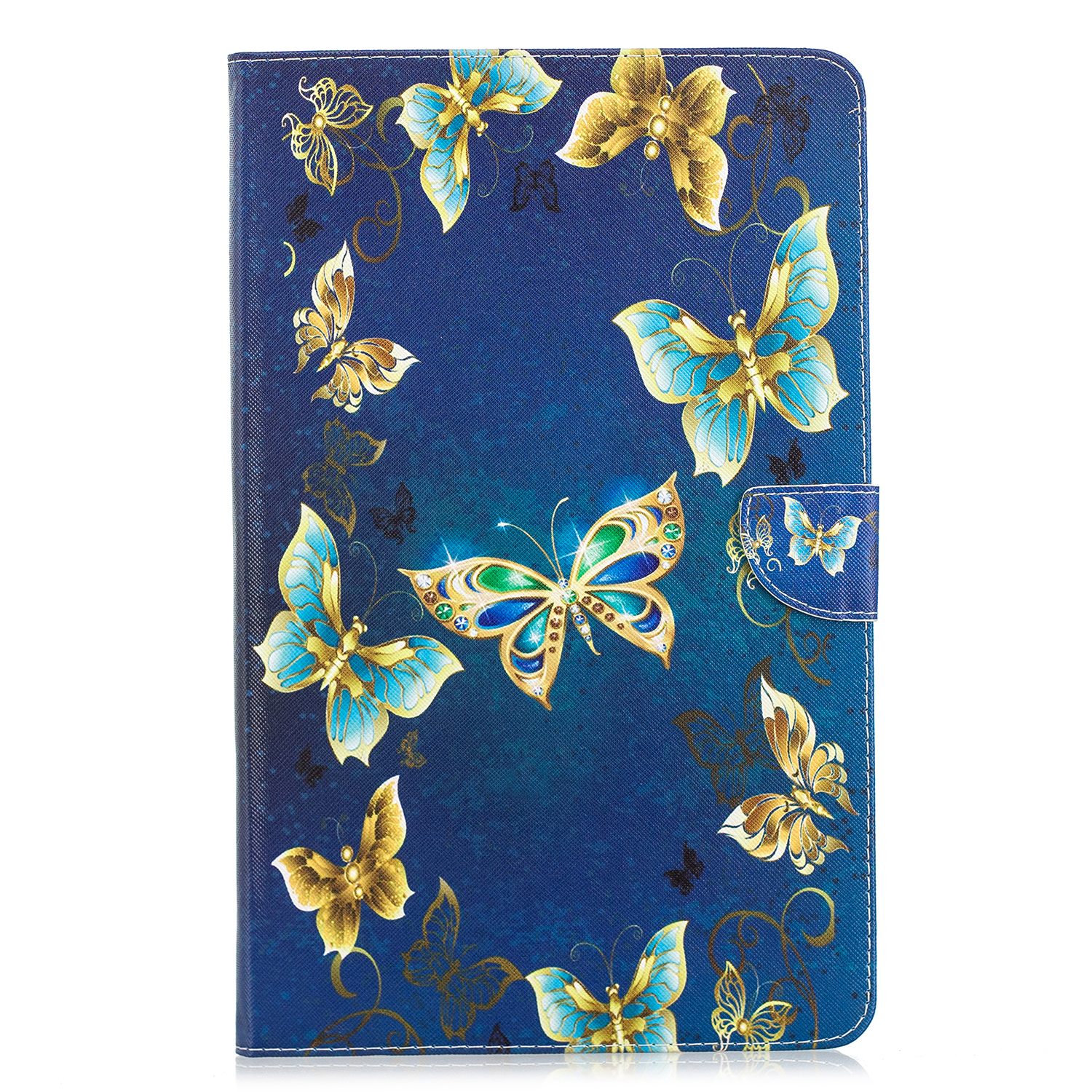 

Pattern Printing Leather Tablet Case [Wallet Stand] for Samsung Galaxy Tab A 10.5 (2018) T590 T595 - Gold and Blue Butterflies, Galaxy Tab A 10.5 (2018) T590 T595