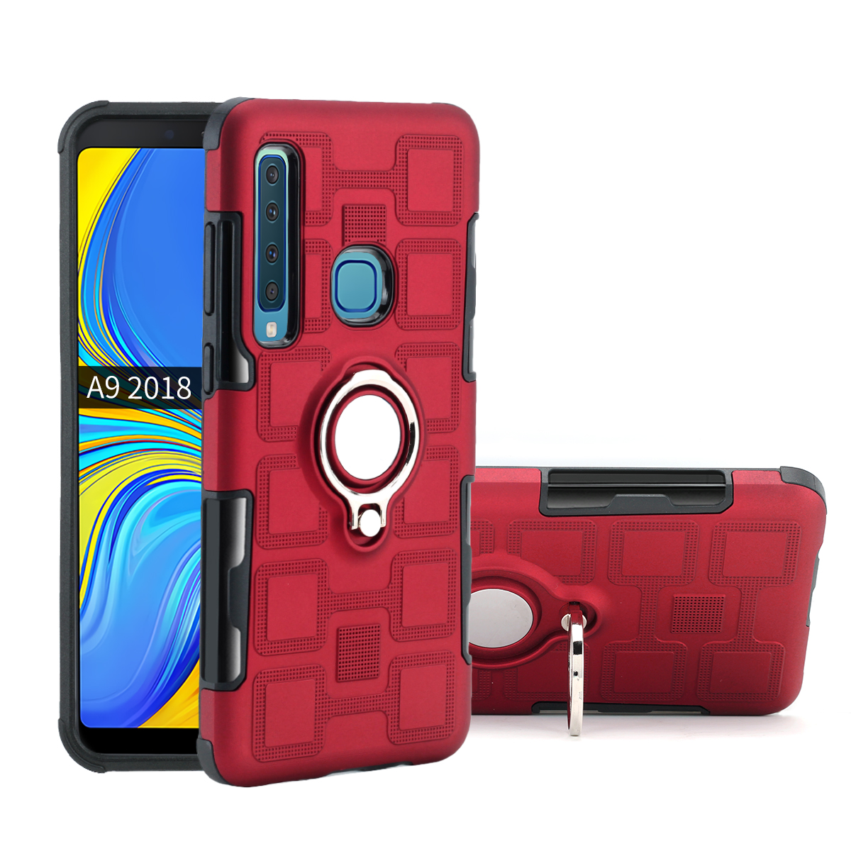 

Geometric Pattern TPU Plastic Hybrid Case with Magnetic Car Mount Ring Holder for Samsung Galaxy A9 (2018) / A9 Star Pro / A9s - Red, Galaxy A9 (2018)