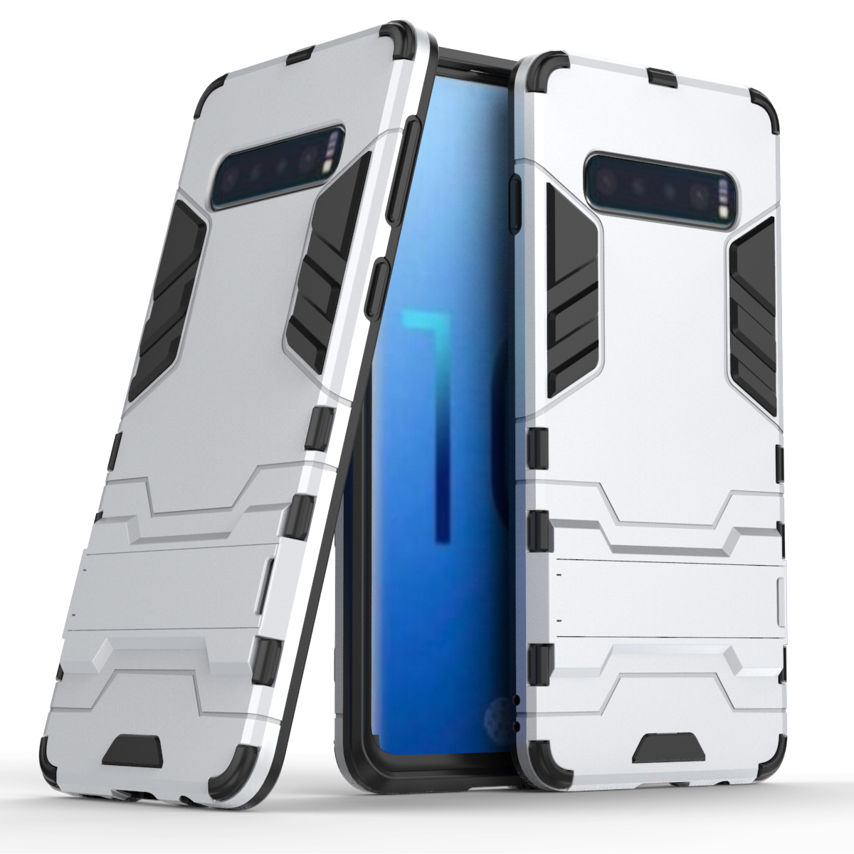 

Cool Guard Kickstand PC TPU Гибридная Оболочка Для Samsung Galaxy S10 - Серебро, Galaxy S10