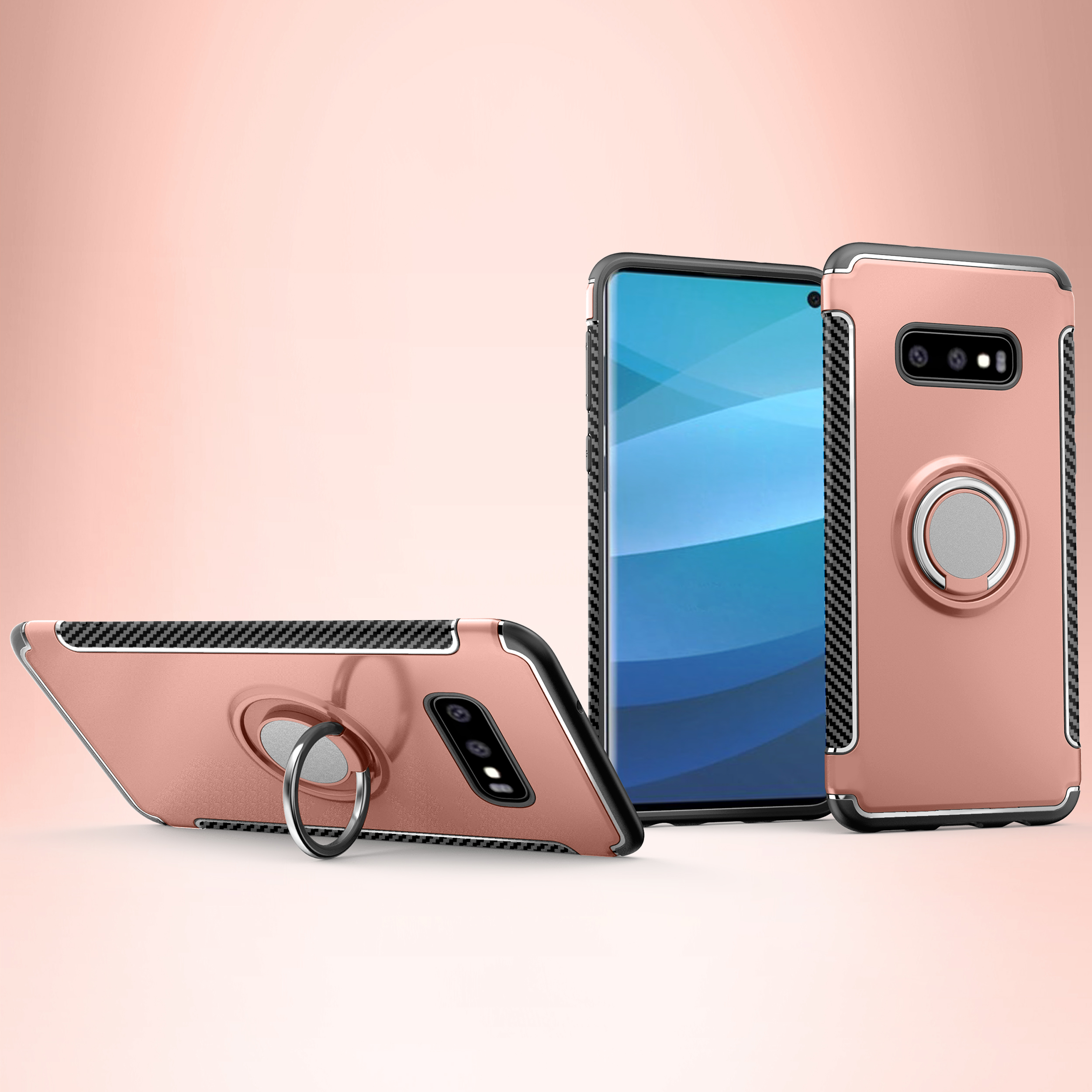 

Ring Holder TPU PC Armor Cover Shell Case for Samsung Galaxy S10e - Rose Gold, Galaxy S10e