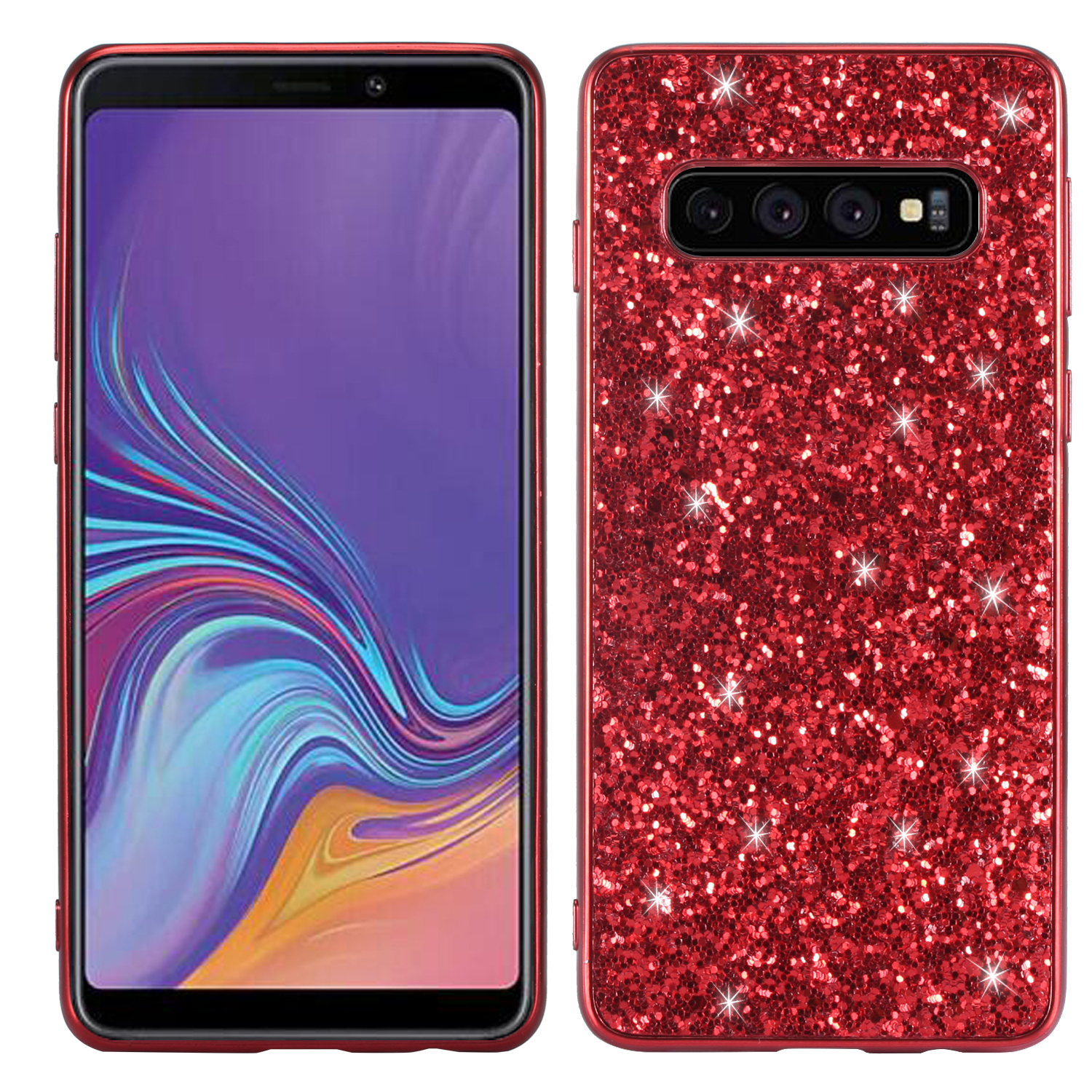 

Electroplating Flash Powder PC + TPU Hybrid Cell Phone Case for Samsung Galaxy S10 - Red, Galaxy S10