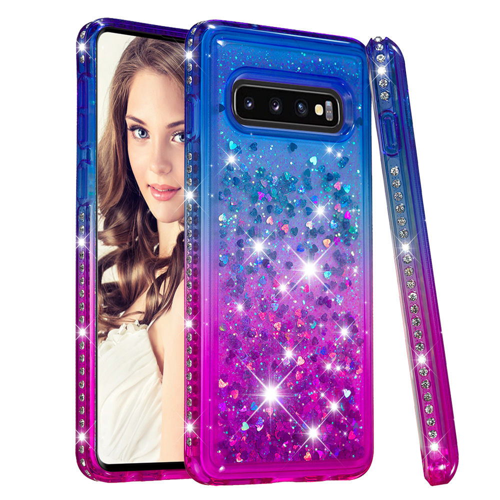 

Rhinestone Decor Gradient Glitter Powder Quicksand TPU Phone Case for Samsung Galaxy S10 - Blue/Purple, Galaxy S10