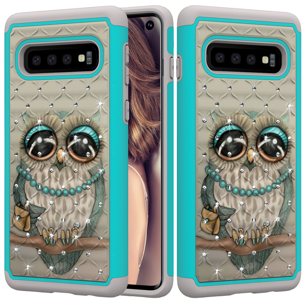

Для Samsung Galaxy S10 Шаблон Печати [Rhinestone Decor] PC TPU Shell Shell - Сова, Galaxy S10
