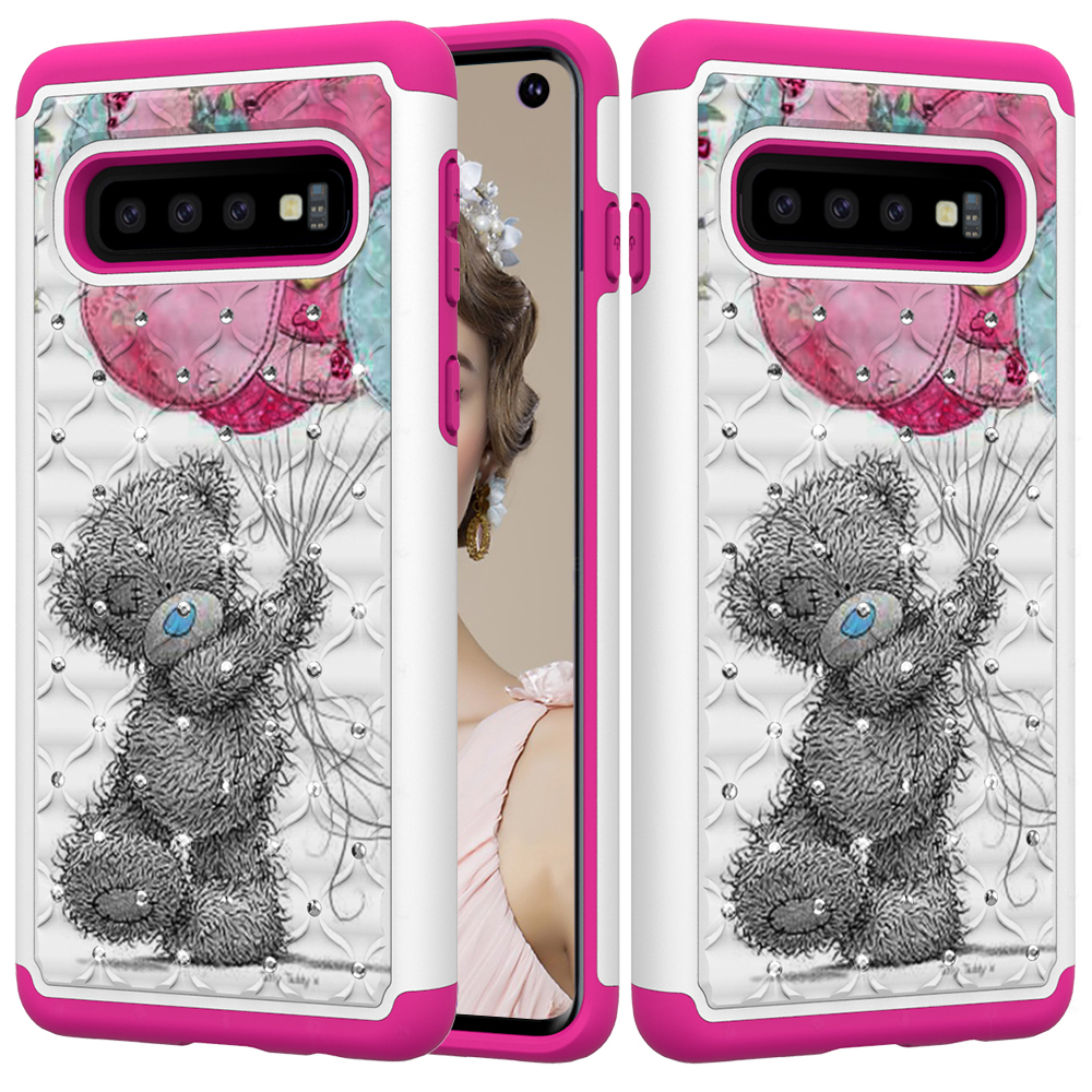 

For Samsung Galaxy S10 Pattern Printing [Rhinestone Decor] PC TPU Phone Shell - Bear, Galaxy S10