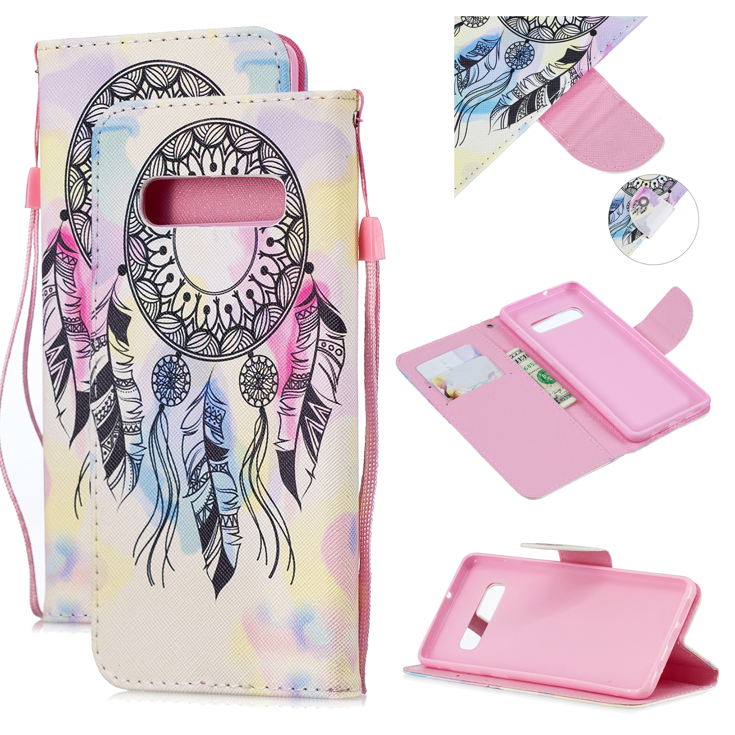 

For Samsung Galaxy S10 Plus Pattern Printing Wallet Stand Case with Strap - Dream Catcher, Galaxy S10 Plus