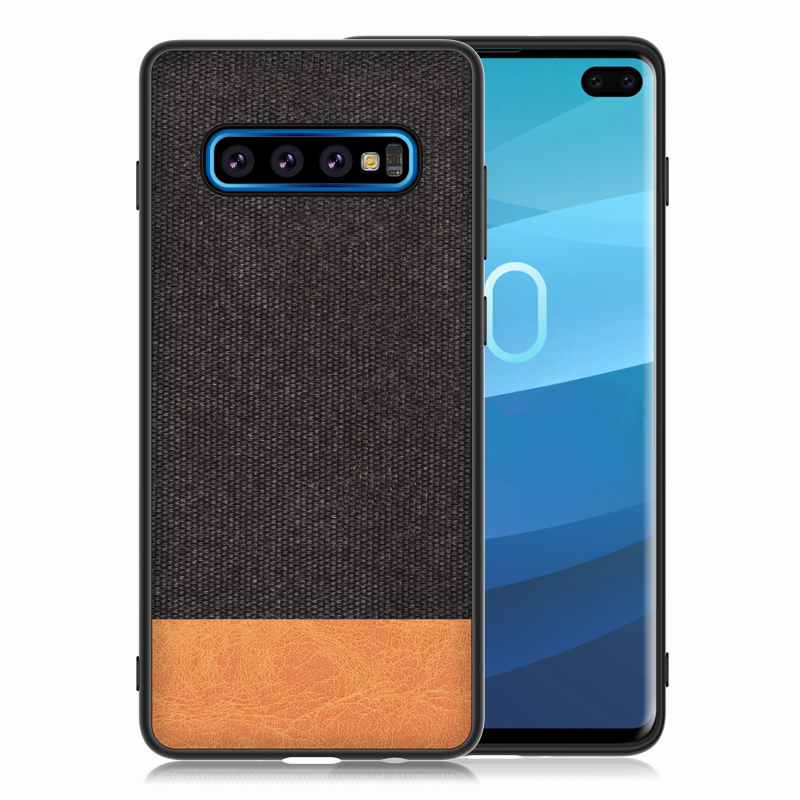 

Cloth Texture PU Leather TPU Case Shell for Samsung Galaxy S10 Plus - Black/Brown, Galaxy S10 Plus