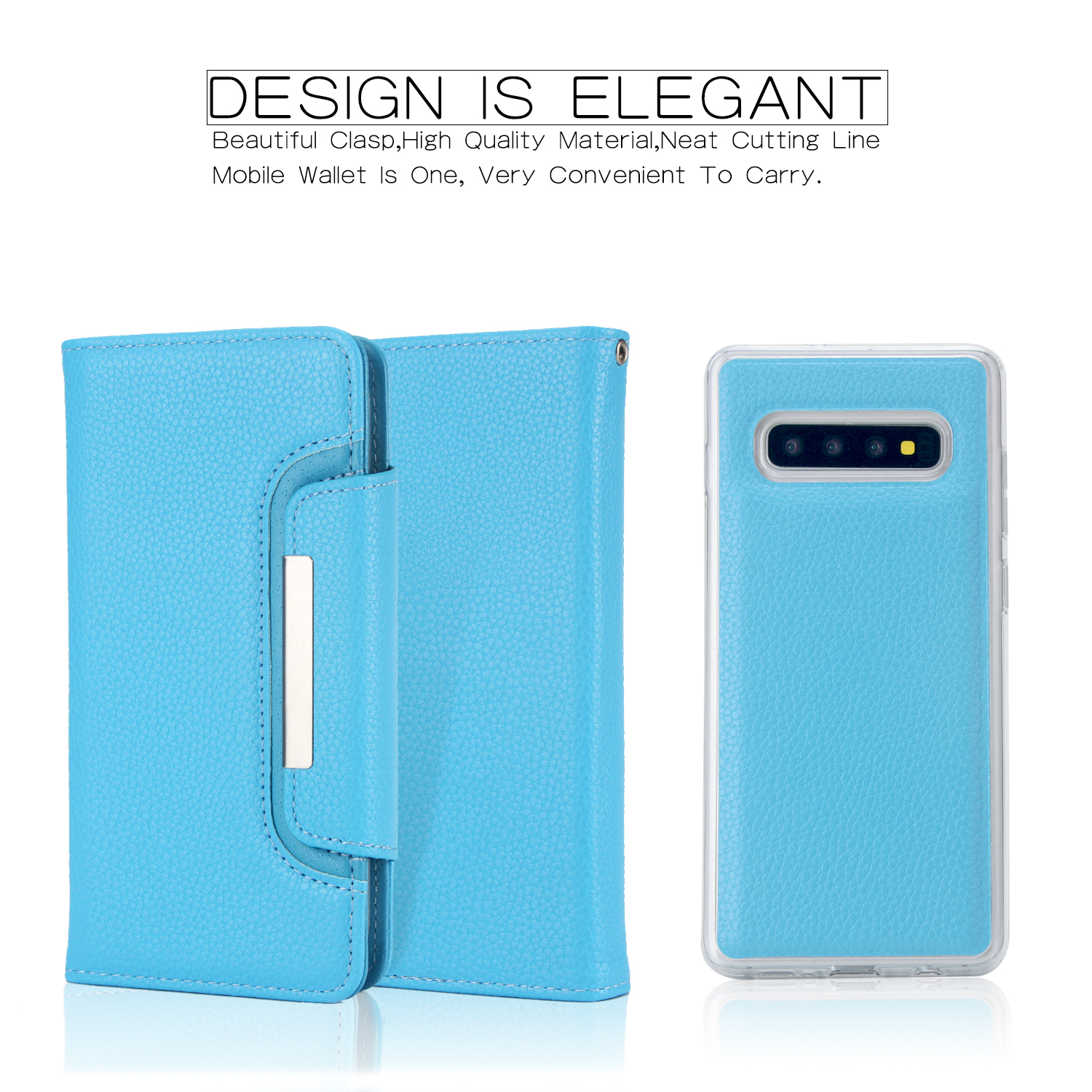 

Litchi Texture Detachable 2-in-1 Magnet Leather Wallet Cover for Samsung Galaxy S10 - Blue, Galaxy S10