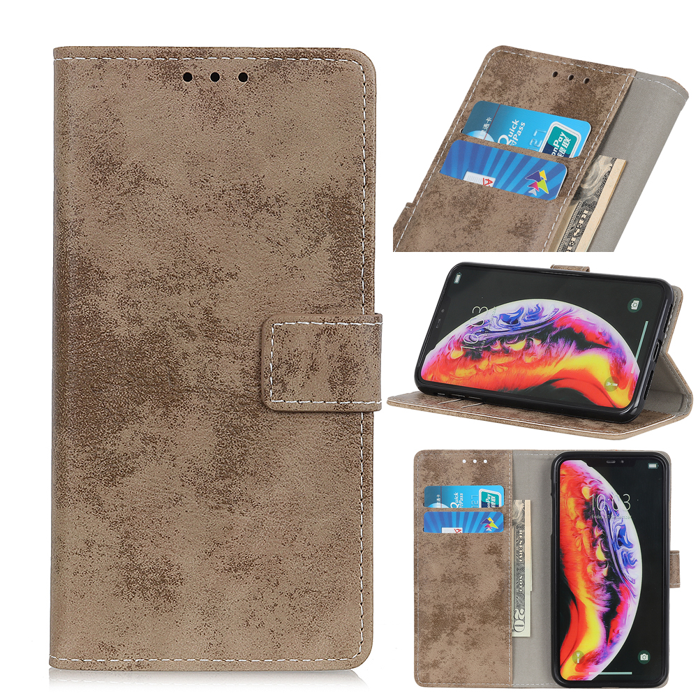

Vintage Style Wallet PU Leather Stand Phone Case for Samsung Galaxy A10 - Khaki, Galaxy A10