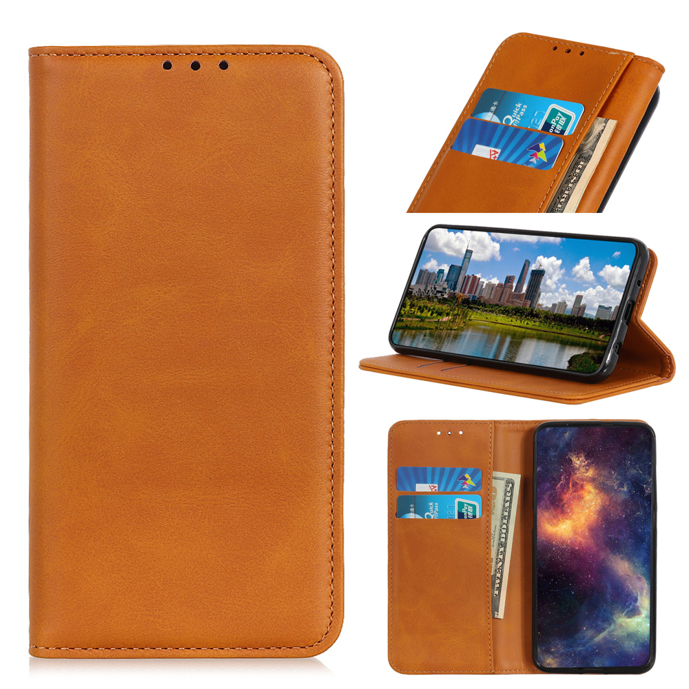 

Auto-absorbed Split Leather Mobile Phone Shell with Wallet Stand for Samsung Galaxy A70 - Brown, Galaxy A70