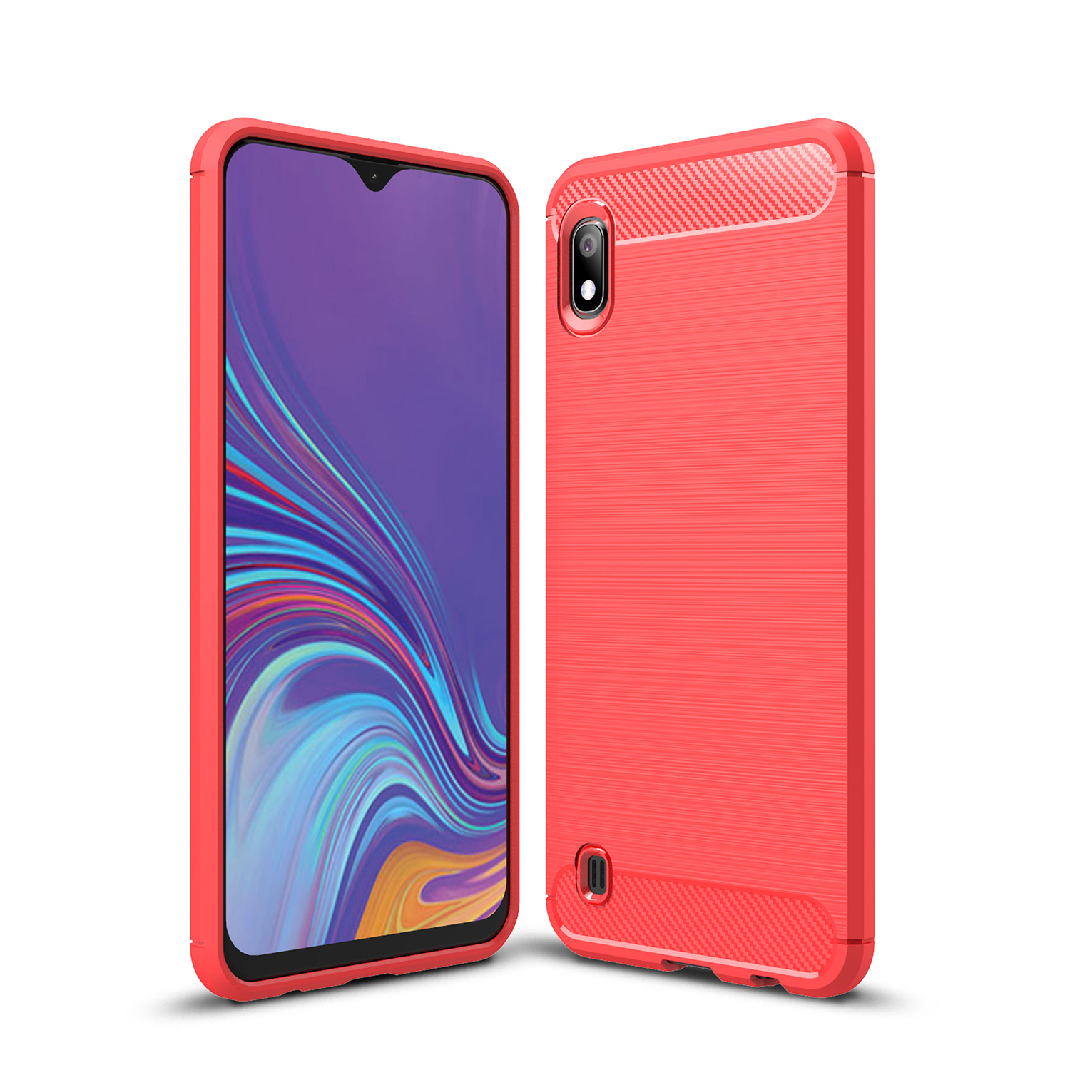 

Carbon Fiber Brushed TPU Shell Case for Samsung Galaxy A10 - Red, Galaxy A10