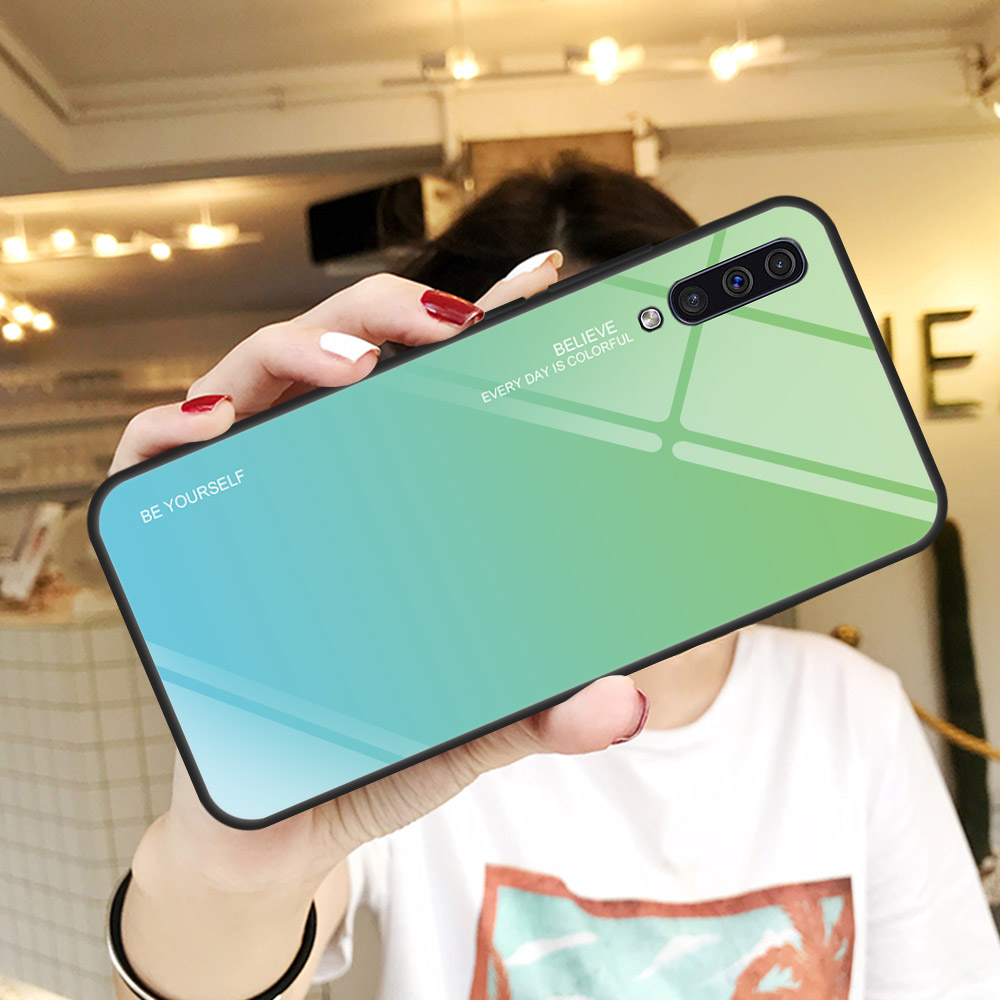 

[Gradient Color] Glass + TPU + PC Phone Case Accessory for Samsung Galaxy A50 / A50s / A30s - Cyan / Blue, Galaxy A50s