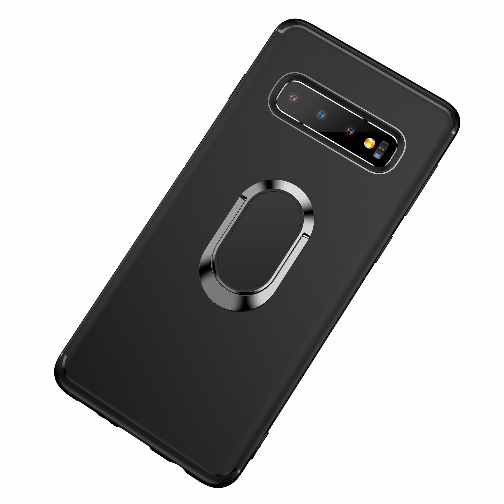 

For Samsung Galaxy S10 Matte TPU Mobile Shell with Magnetic Finger Ring Kickstand - Black, Galaxy S10