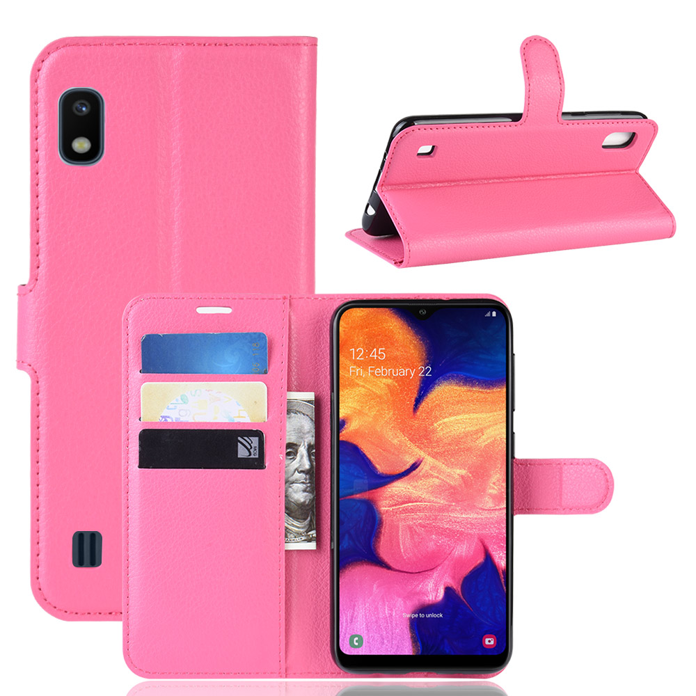 

Litchi Skin PU Кожаный Кошелек Мобильный Телефон Для Samsung Galaxy A10 - Роза, Galaxy A10