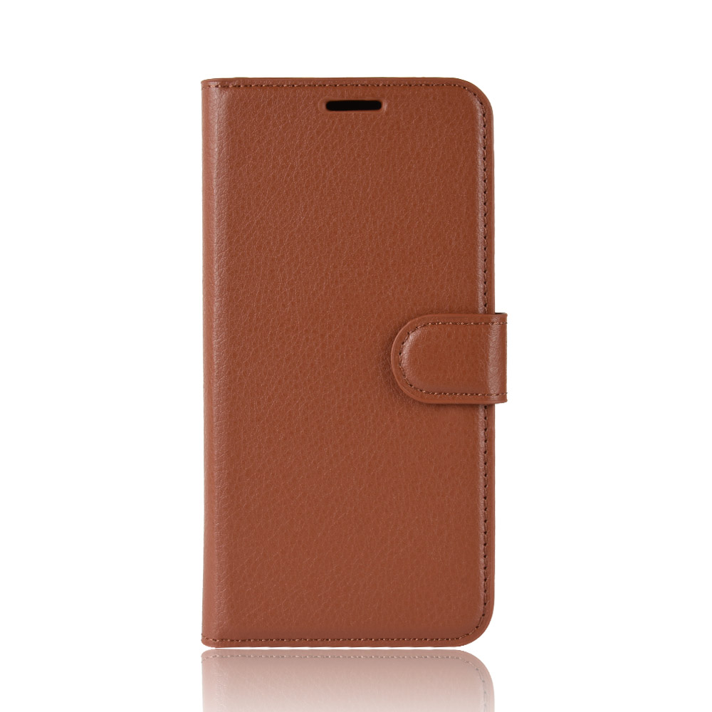 

For Samsung Galaxy S10 5G Litchi Skin PU Leather Wallet Cell Phone Cover - Brown, Galaxy S10 5G