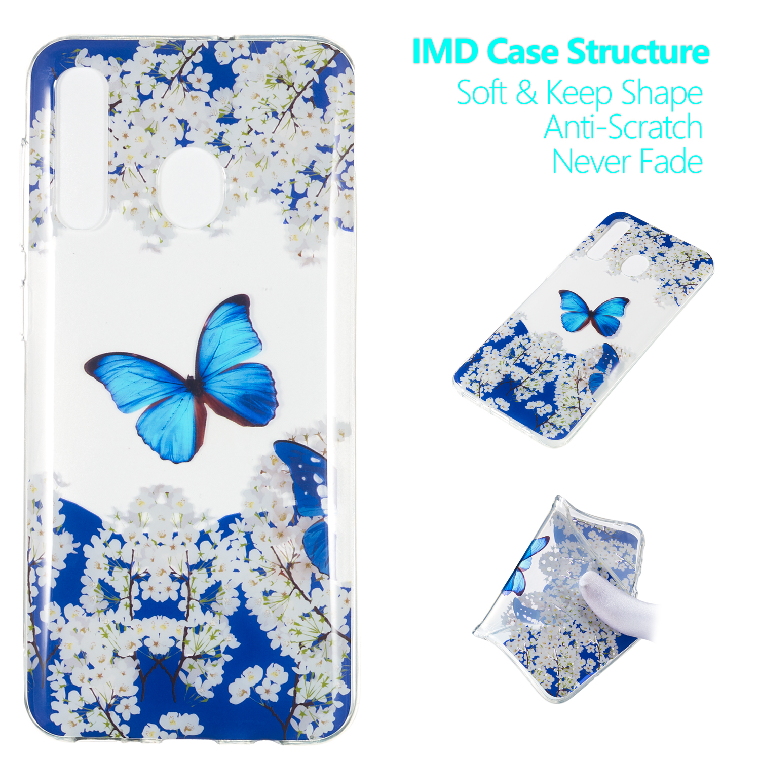 

Pattern Printing IMD TPU Case for Samsung Galaxy A30 / A20 - Butterfly and White Flowers, Galaxy A20