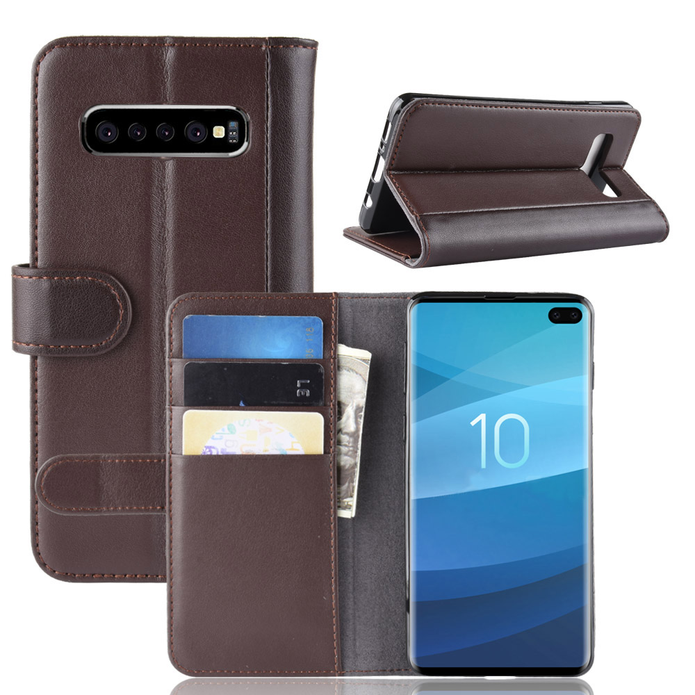 

Genuine Split Leather Card Holder Stand Phone Cover for Samsung Galaxy S10 5G - Brown, Galaxy S10 5G