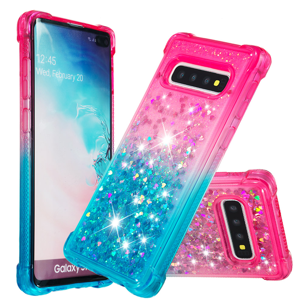

Anti-fall Quicksand TPU Phone Cover for Samsung S10 Plus - Rose / Baby Blue, Galaxy S10 Plus