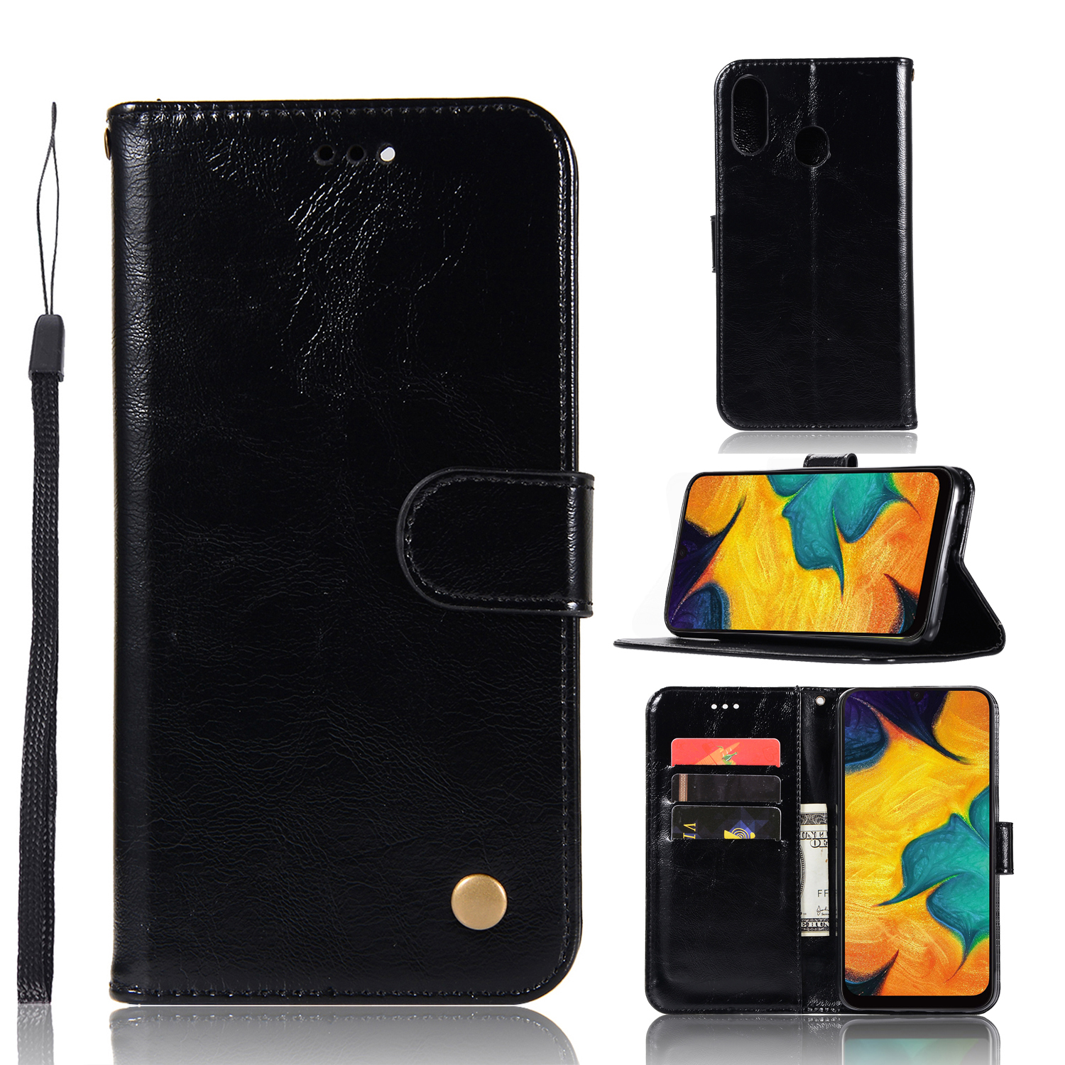 

Premium Vintage Leather Wallet Case for Samsung Galaxy A40 - Black, Galaxy A40