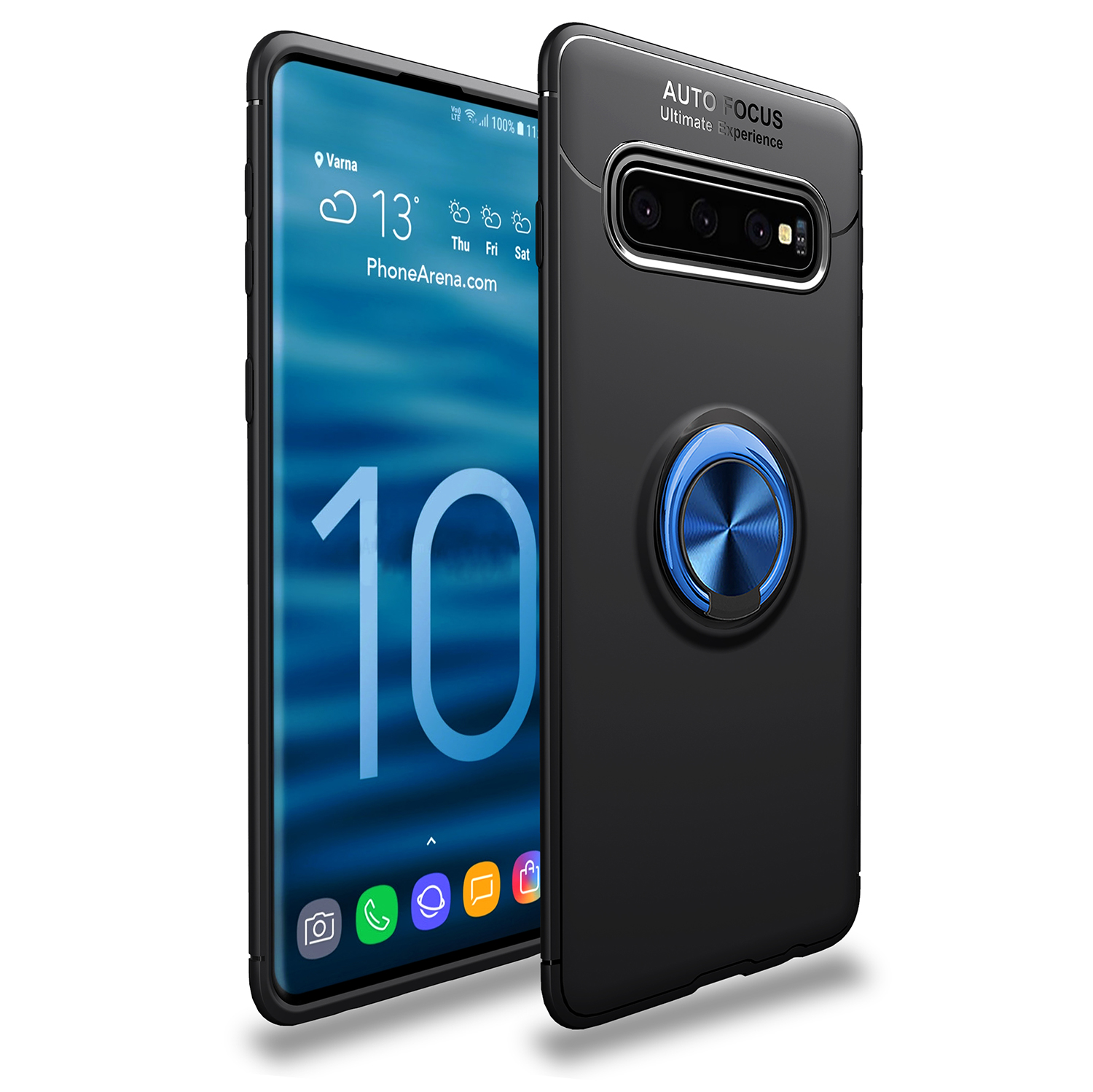 

LENUO Metal Ring Kickstand TPU Cover for Samsung Galaxy S10 Plus Built-in Magnetic Metal Sheet - Black / Blue, Galaxy S10 Plus