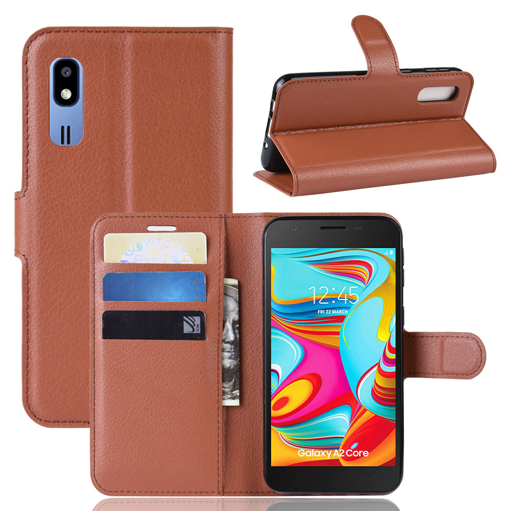 

Litchi Skin PU Leather Magnetic Wallet Stand Case for Samsung Galaxy A2 Core - Brown, Galaxy A2 Core