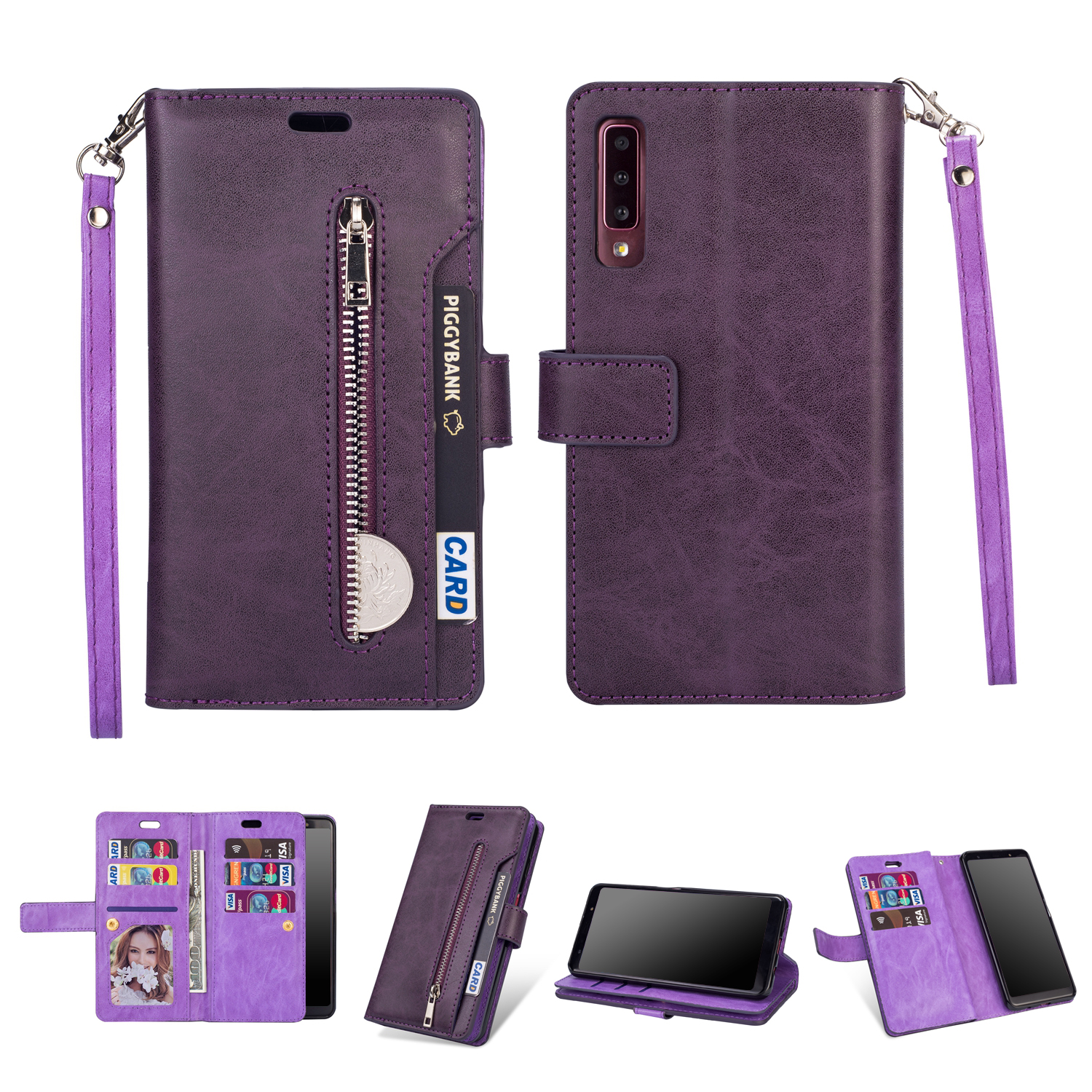 

Multi-slot Wallet Zippered Leather Cover Stand Case for Samsung Galaxy A50/A50s/A30s - Purple, Galaxy A50