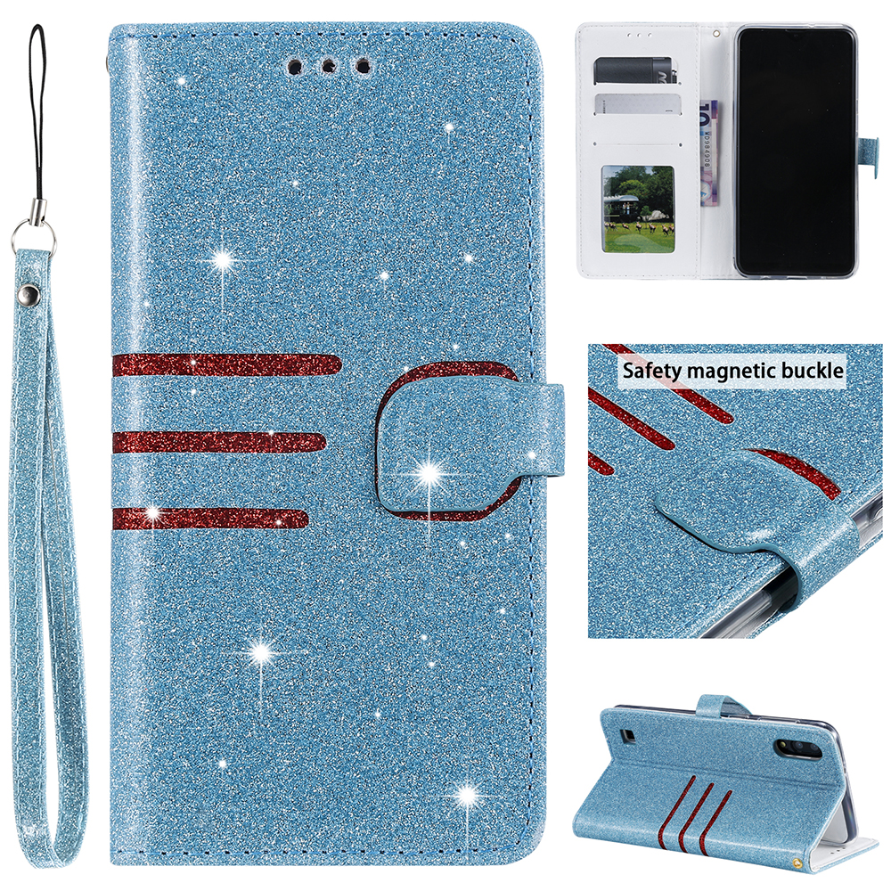 

Glitter Powder Coated Wallet Leather Phone Case for Samsung Galaxy A10 / M10 - Blue, Galaxy A10